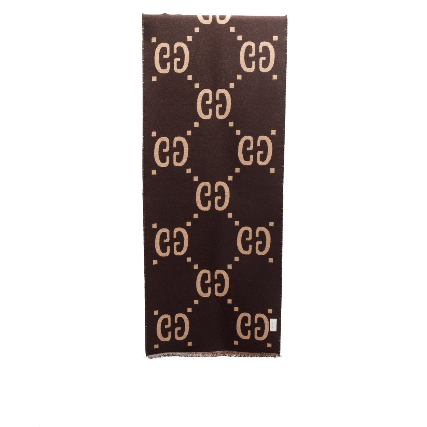 Gucci Brown Ghost Jacquard Wool Silk Scarf