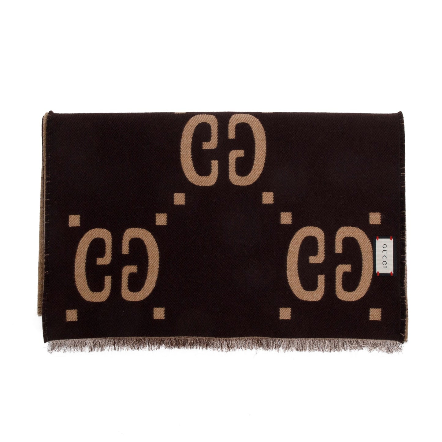 Gucci Brown Ghost Jacquard Wool Silk Scarf