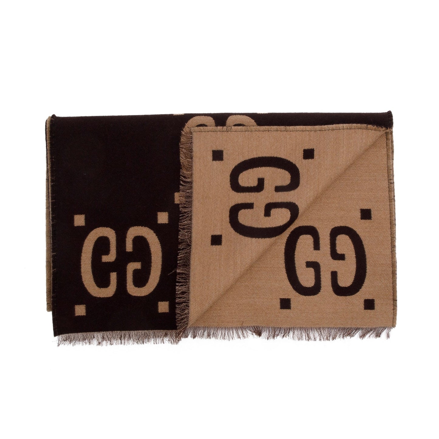 Gucci Brown Ghost Jacquard Wool Silk Scarf