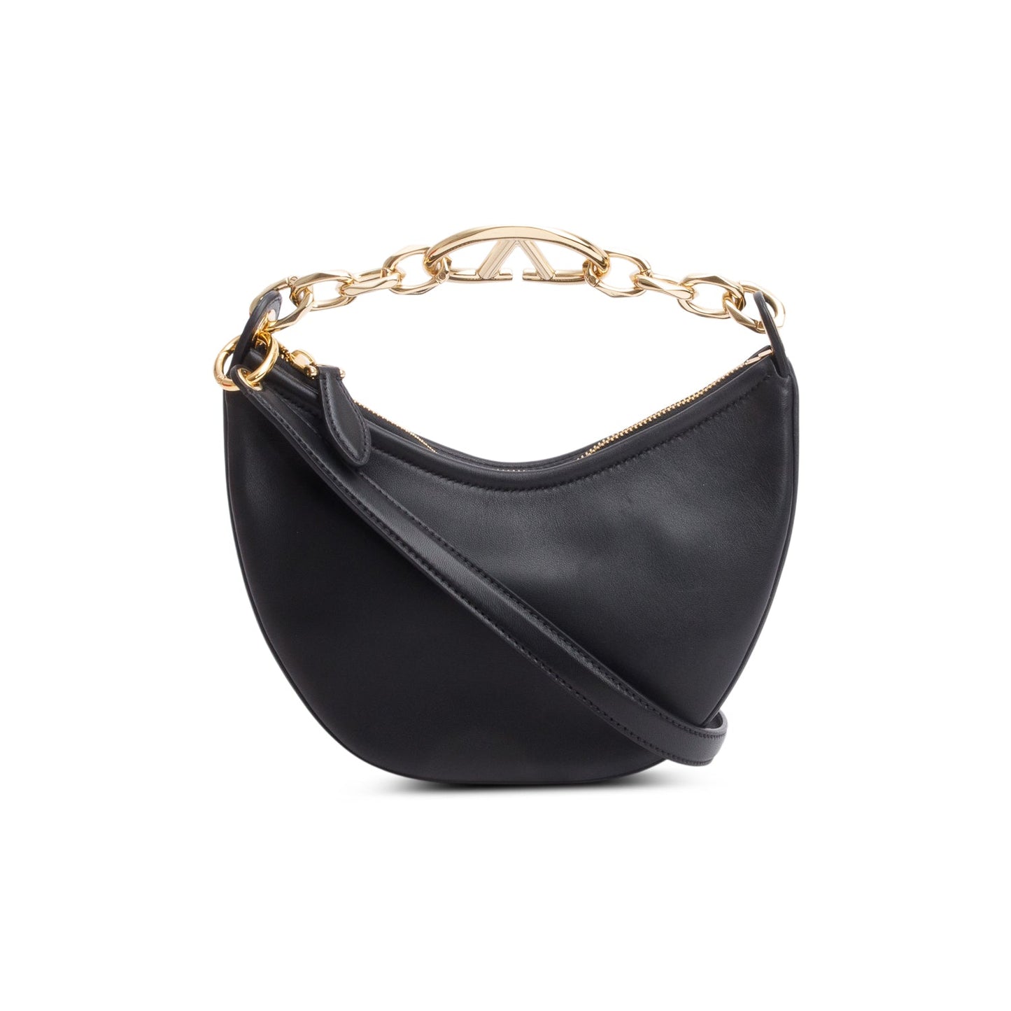 Valentino Black Leather Mini Vlogo Moon Hobo Shoulder Bag