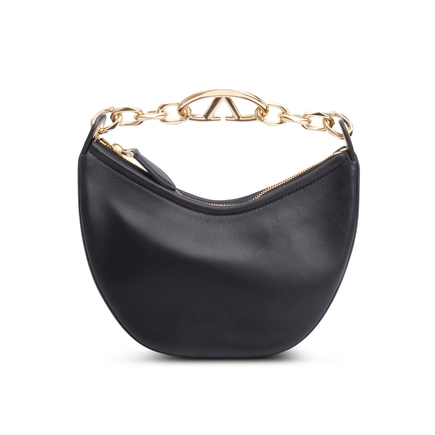 Valentino Black Leather Mini Vlogo Moon Hobo Shoulder Bag