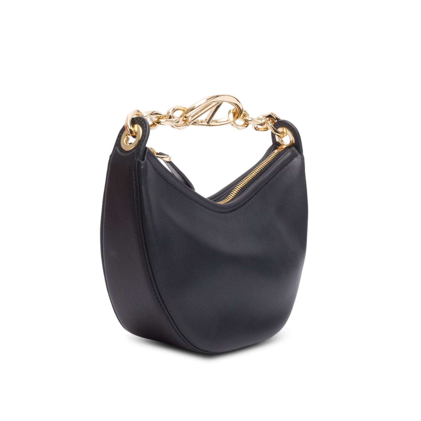 Valentino Black Leather Mini Vlogo Moon Hobo Shoulder Bag