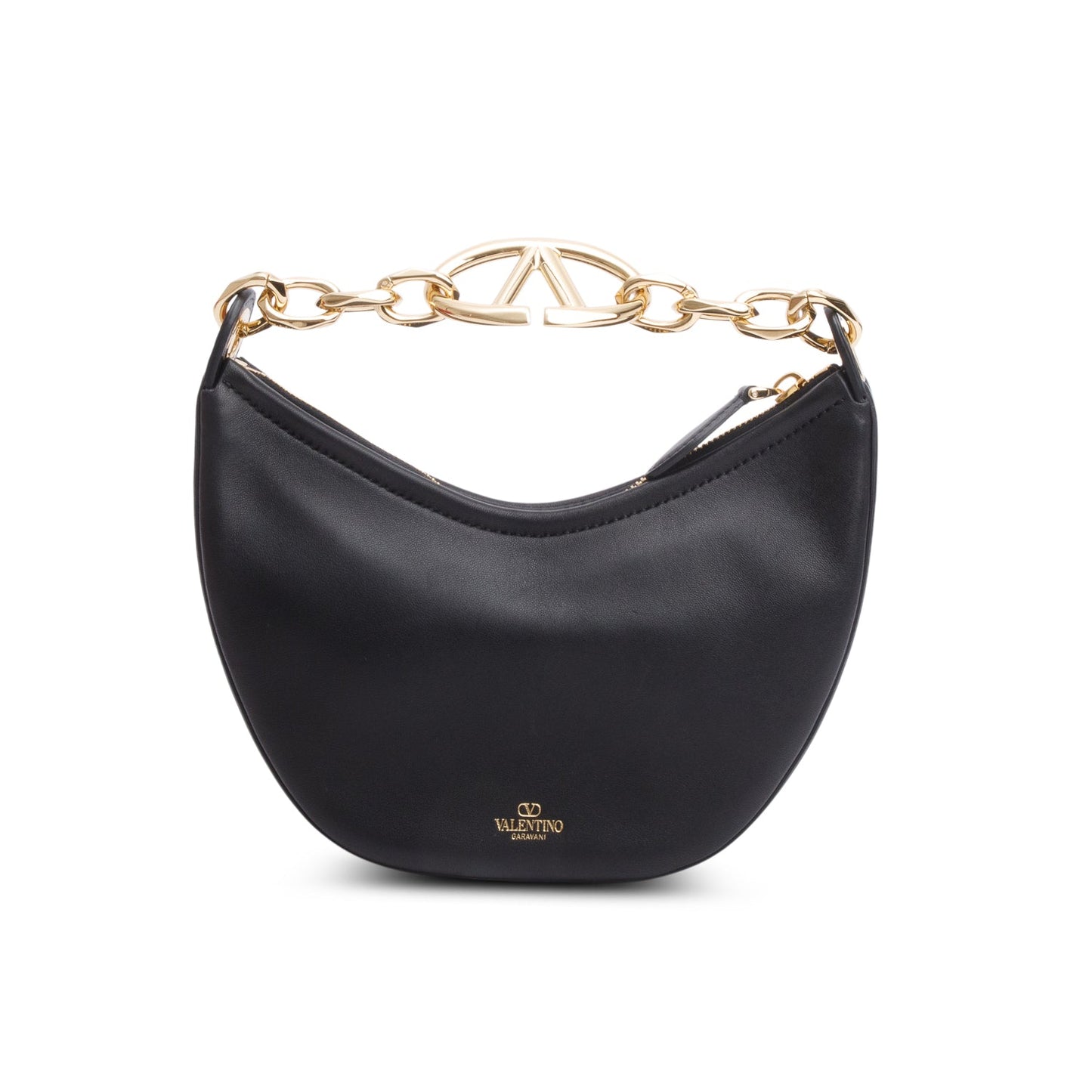 Valentino Black Leather Mini Vlogo Moon Hobo Shoulder Bag