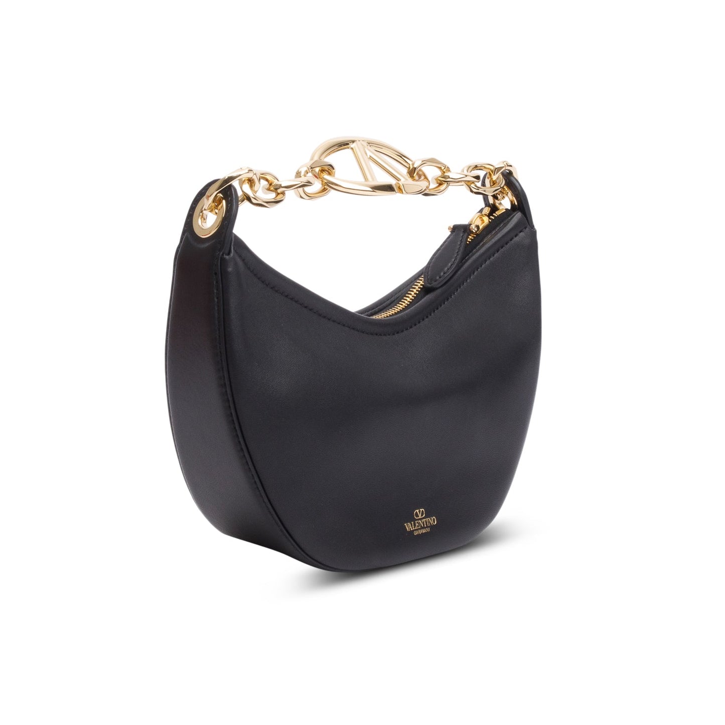 Valentino Black Leather Mini Vlogo Moon Hobo Shoulder Bag