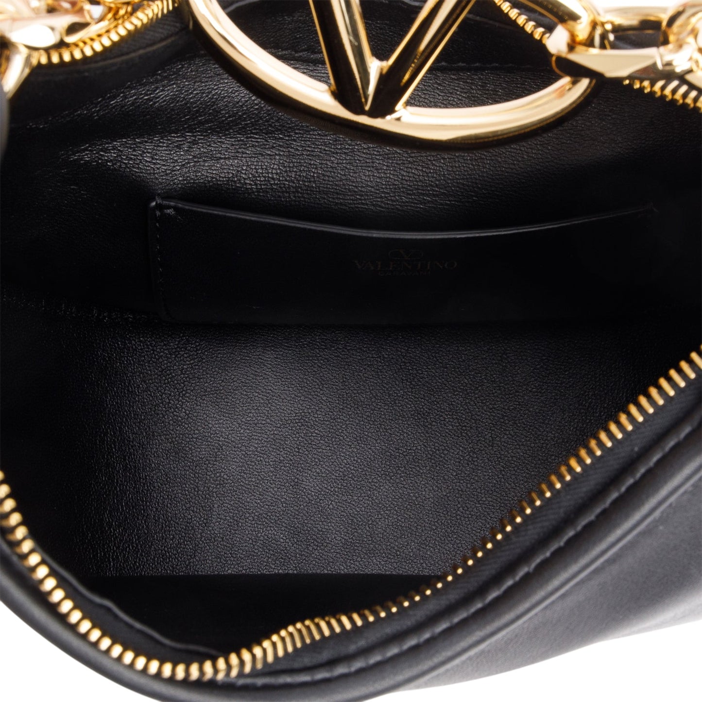 Valentino Black Leather Mini Vlogo Moon Hobo Shoulder Bag