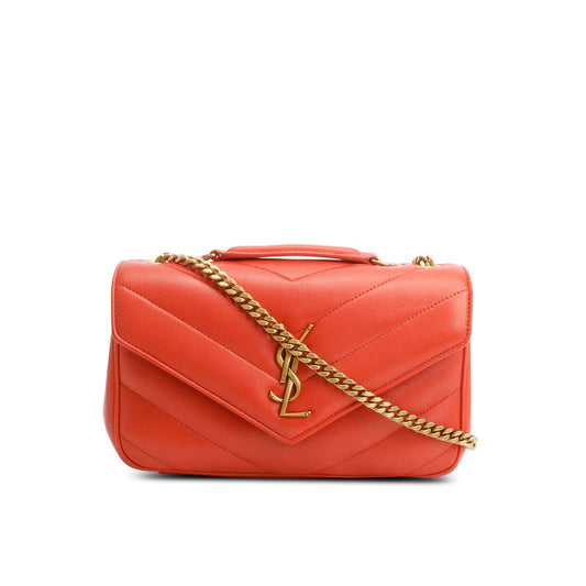 Saint Laurent 2024 Orange Lambskin Chevron Quilted Small LouLou Bag
