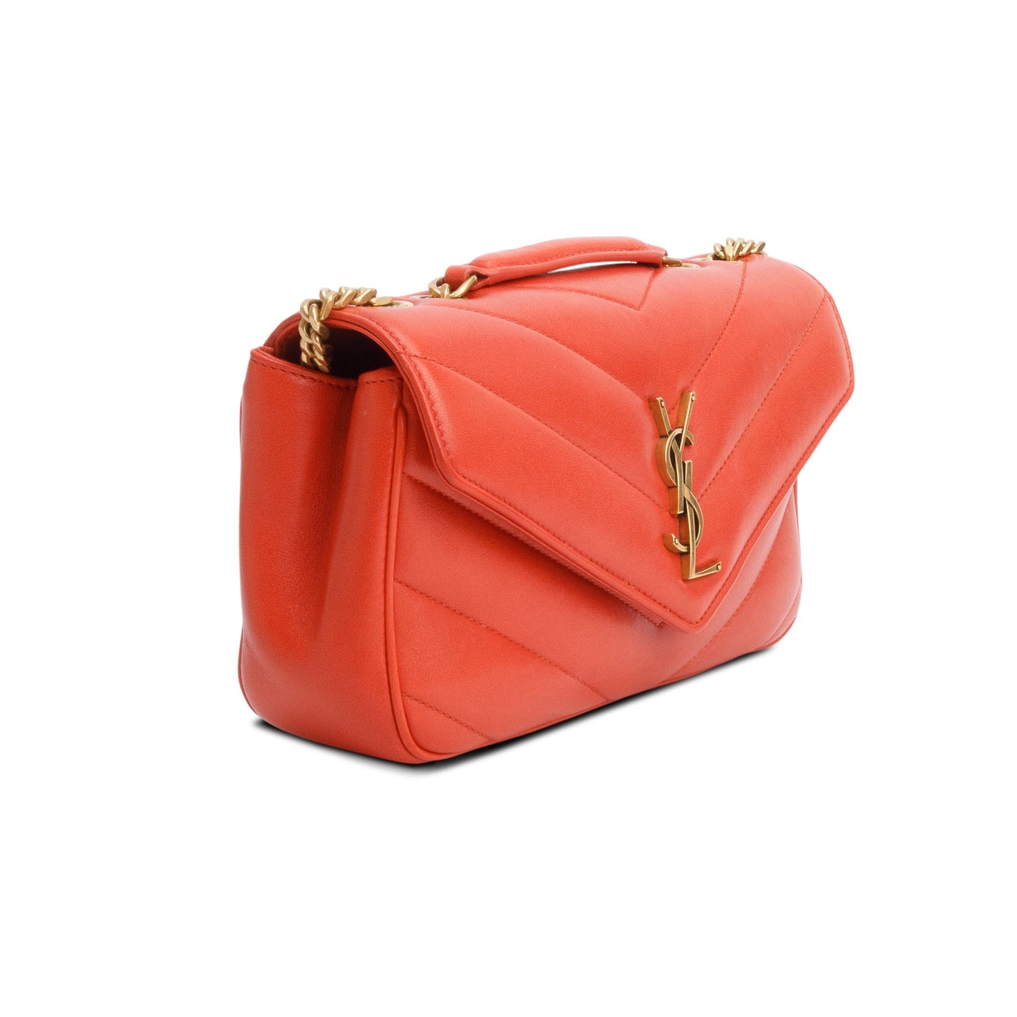 Saint Laurent 2024 Orange Lambskin Chevron Quilted Small LouLou Bag