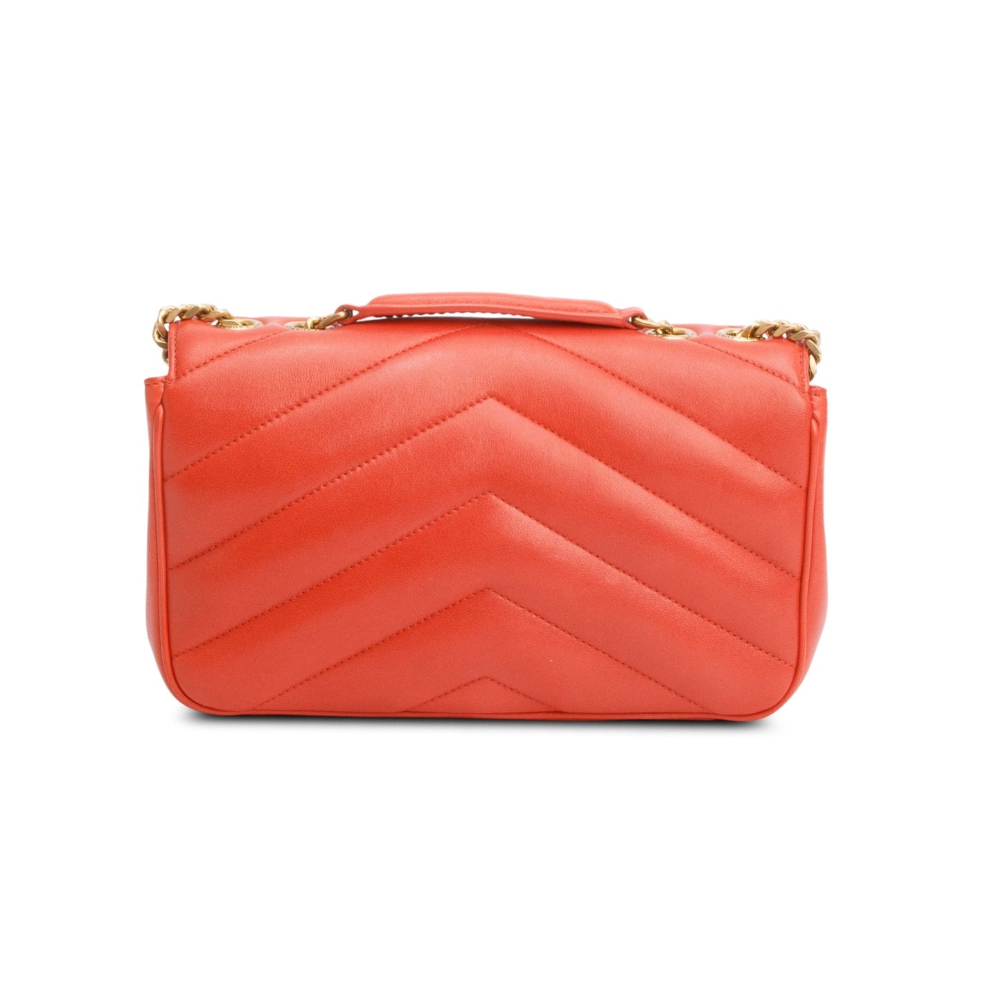 Saint Laurent 2024 Orange Lambskin Chevron Quilted Small LouLou Bag