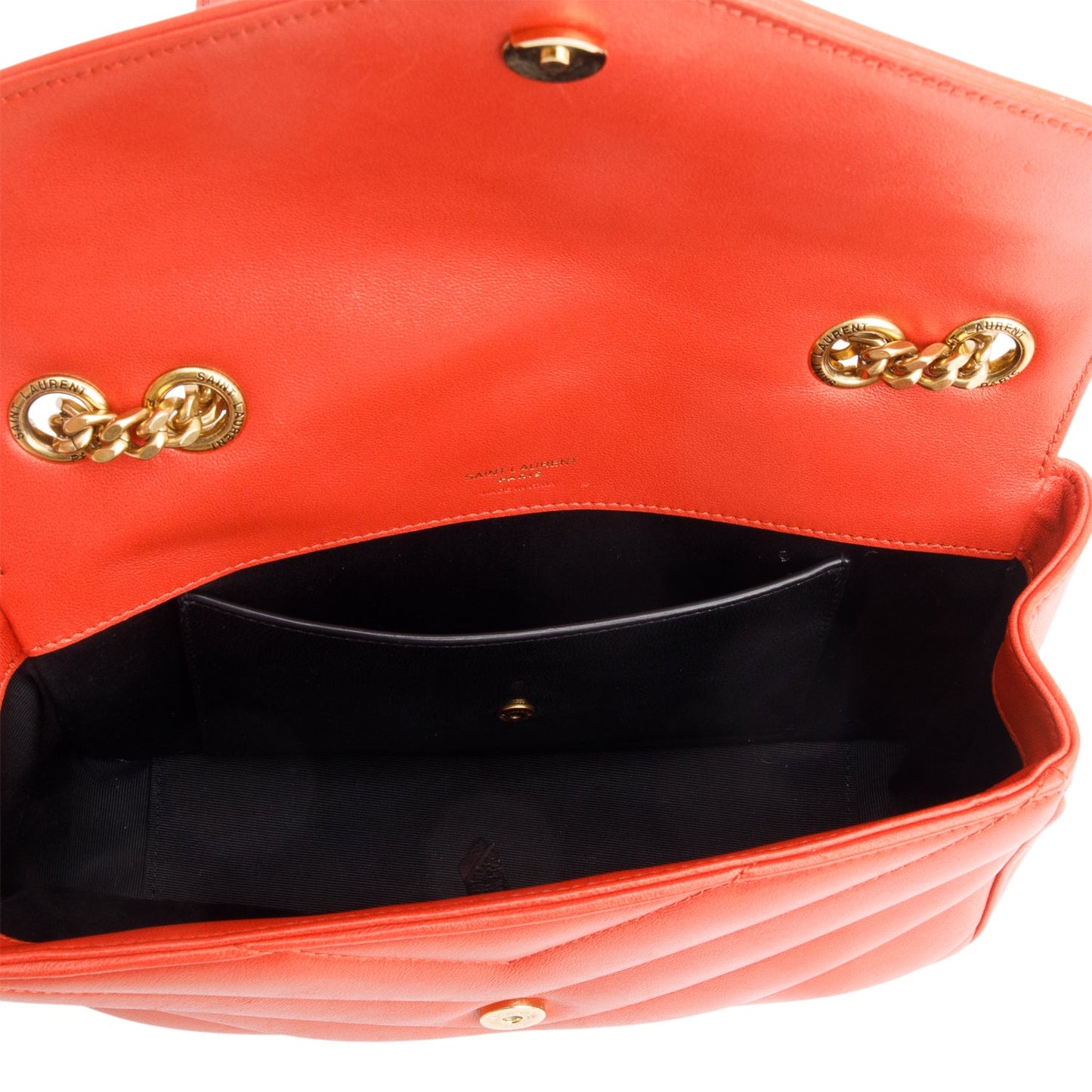 Saint Laurent 2024 Orange Lambskin Chevron Quilted Small LouLou Bag