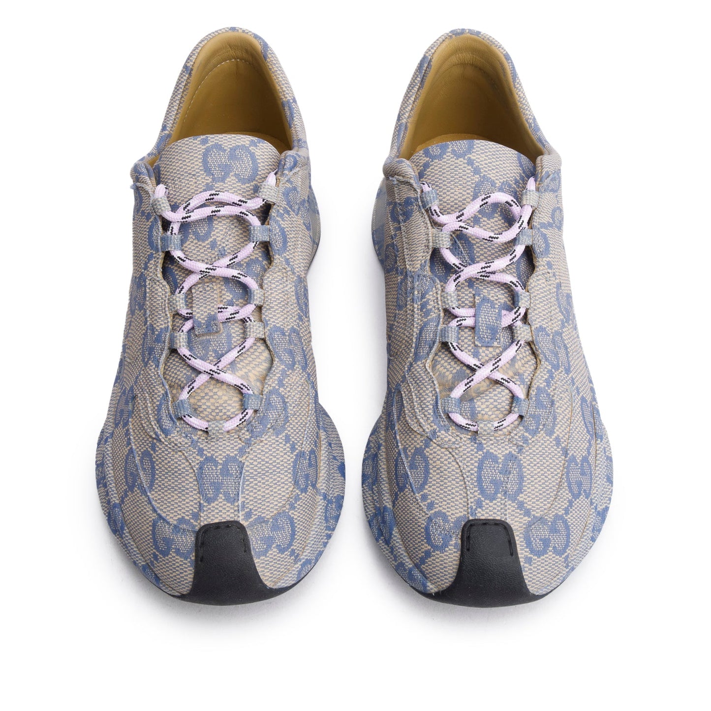 Gucci Beige/Blue GG Print Leather Ultralight Plume Running Sneakers, Size 38.5