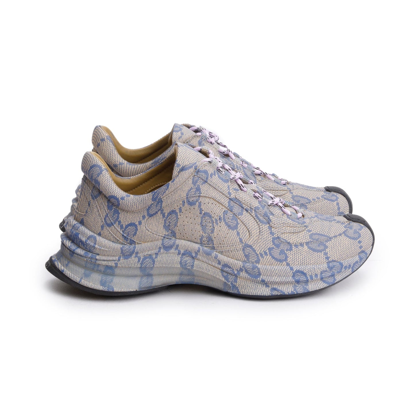 Gucci Beige/Blue GG Print Leather Ultralight Plume Running Sneakers, Size 38.5