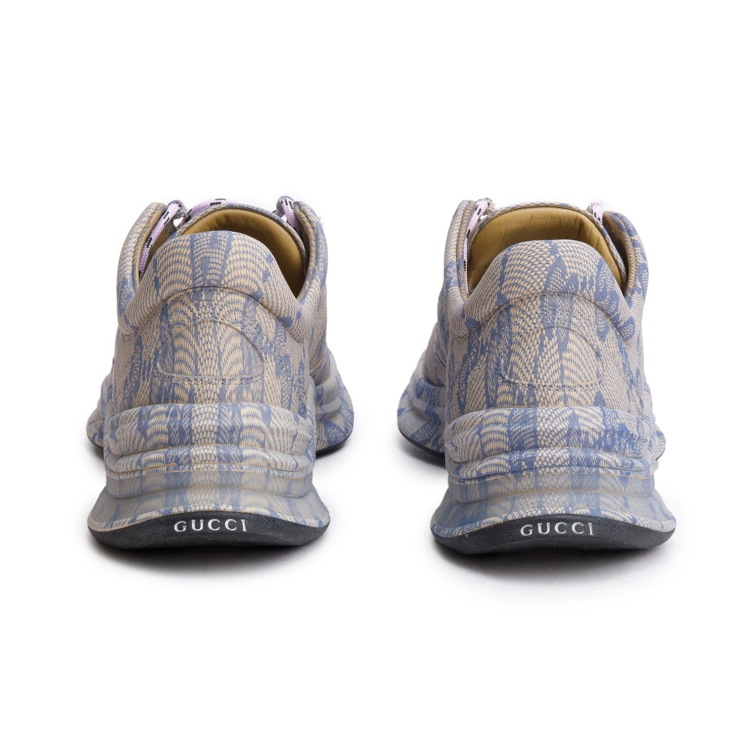 Gucci Beige/Blue GG Print Leather Ultralight Plume Running Sneakers, Size 38.5