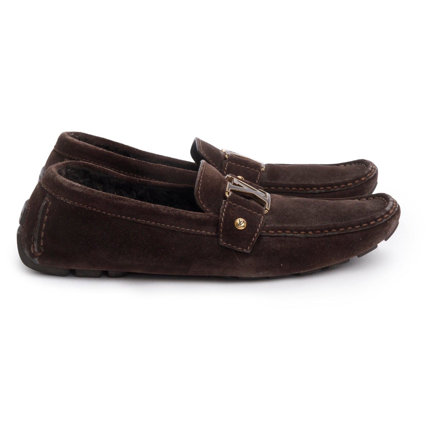 Louis Vuitton Brown Suede Monte Carlo Moccasin Loafers, Size 38