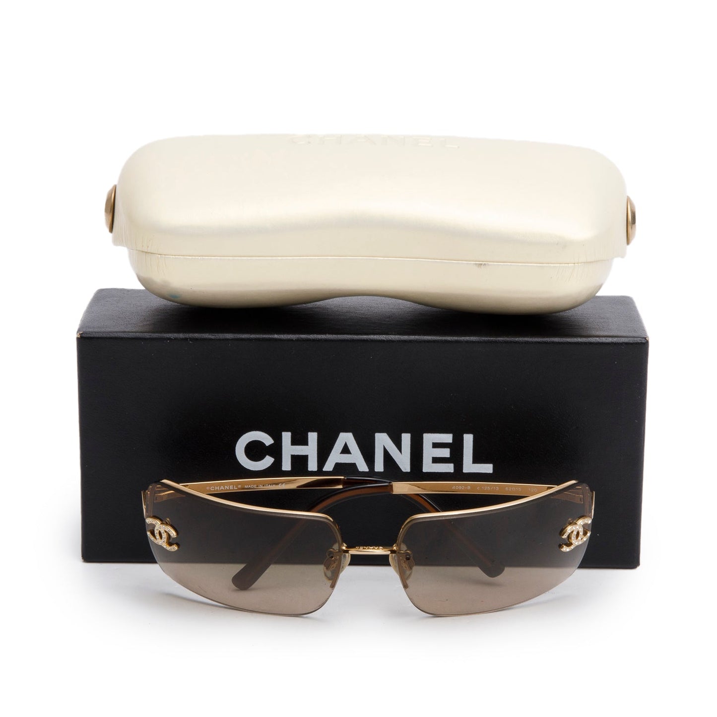 Chanel 4092-B Brown Tinted Gold-Tone Metal Frameless CC Logo Sunglasses