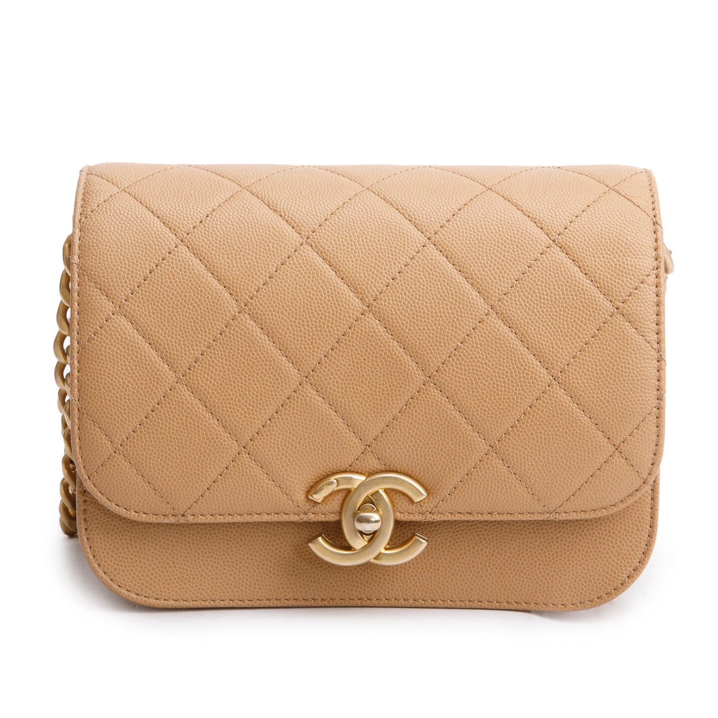 Chanel 2021 Beige Caviar Mini Messenger Bag
