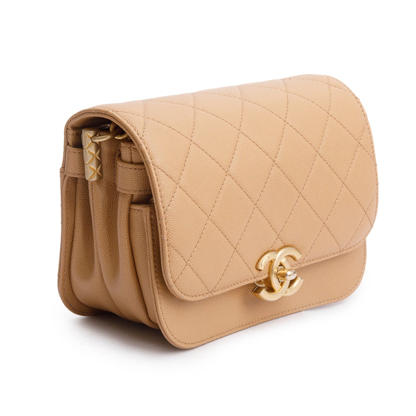 Chanel 2021 Beige Caviar Mini Messenger Bag
