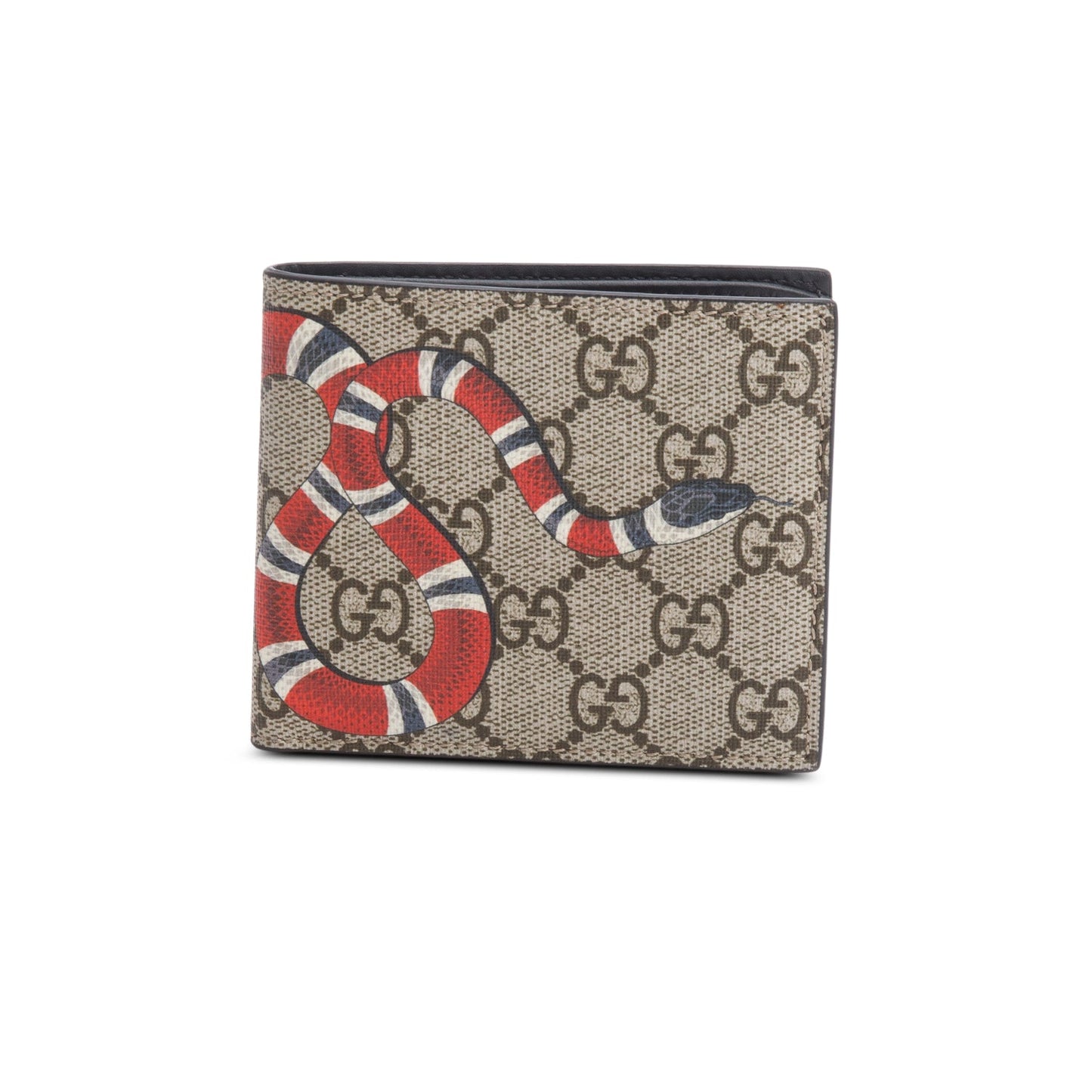 Gucci Beige GG Supreme Snake Print Bifold Wallet
