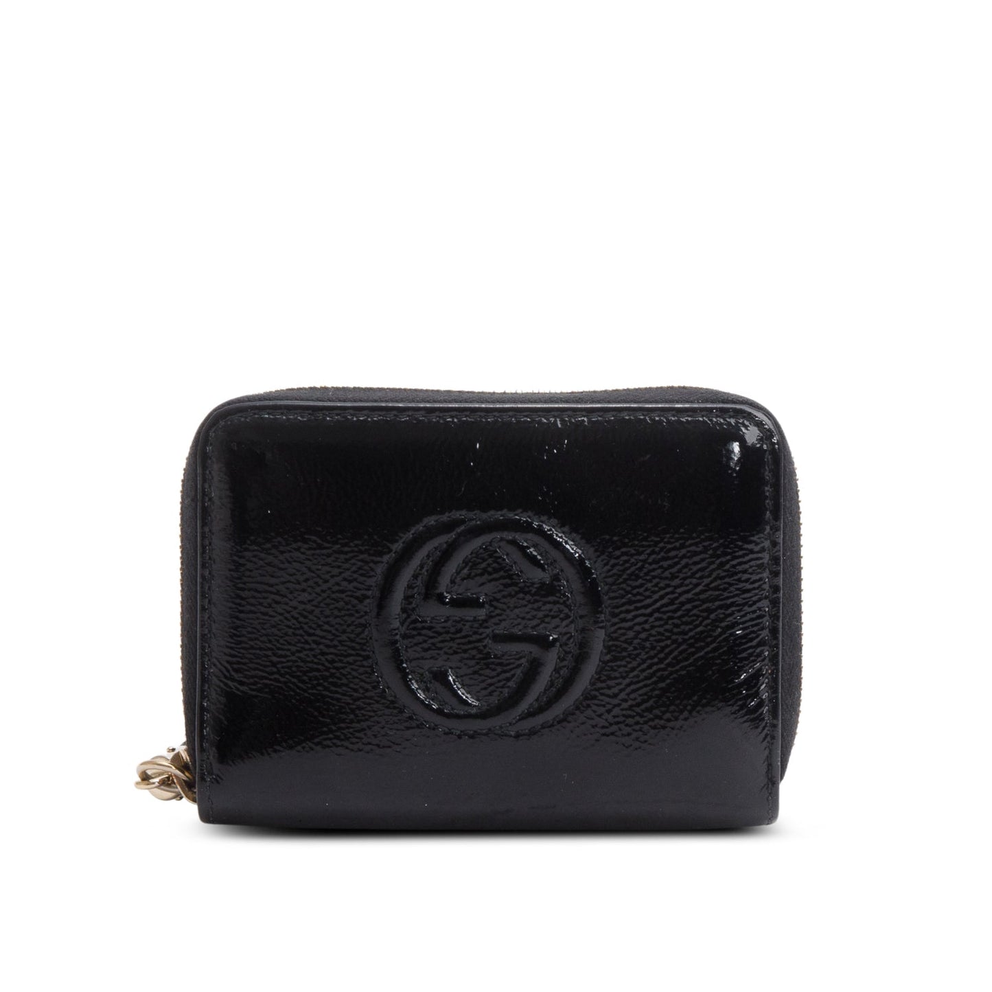 Gucci Black Patent Leather Soho Zip Around Wallet