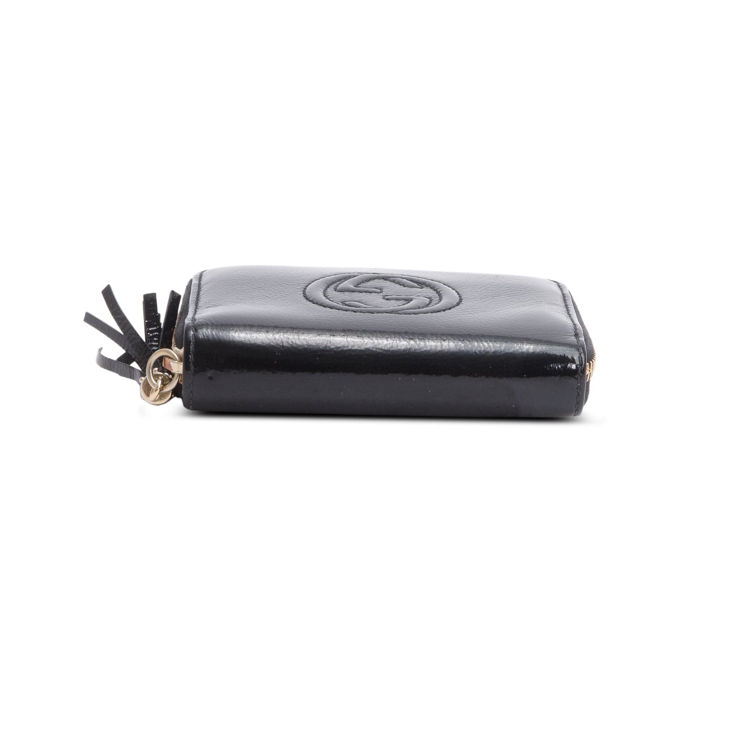 Gucci Black Patent Leather Soho Zip Around Wallet