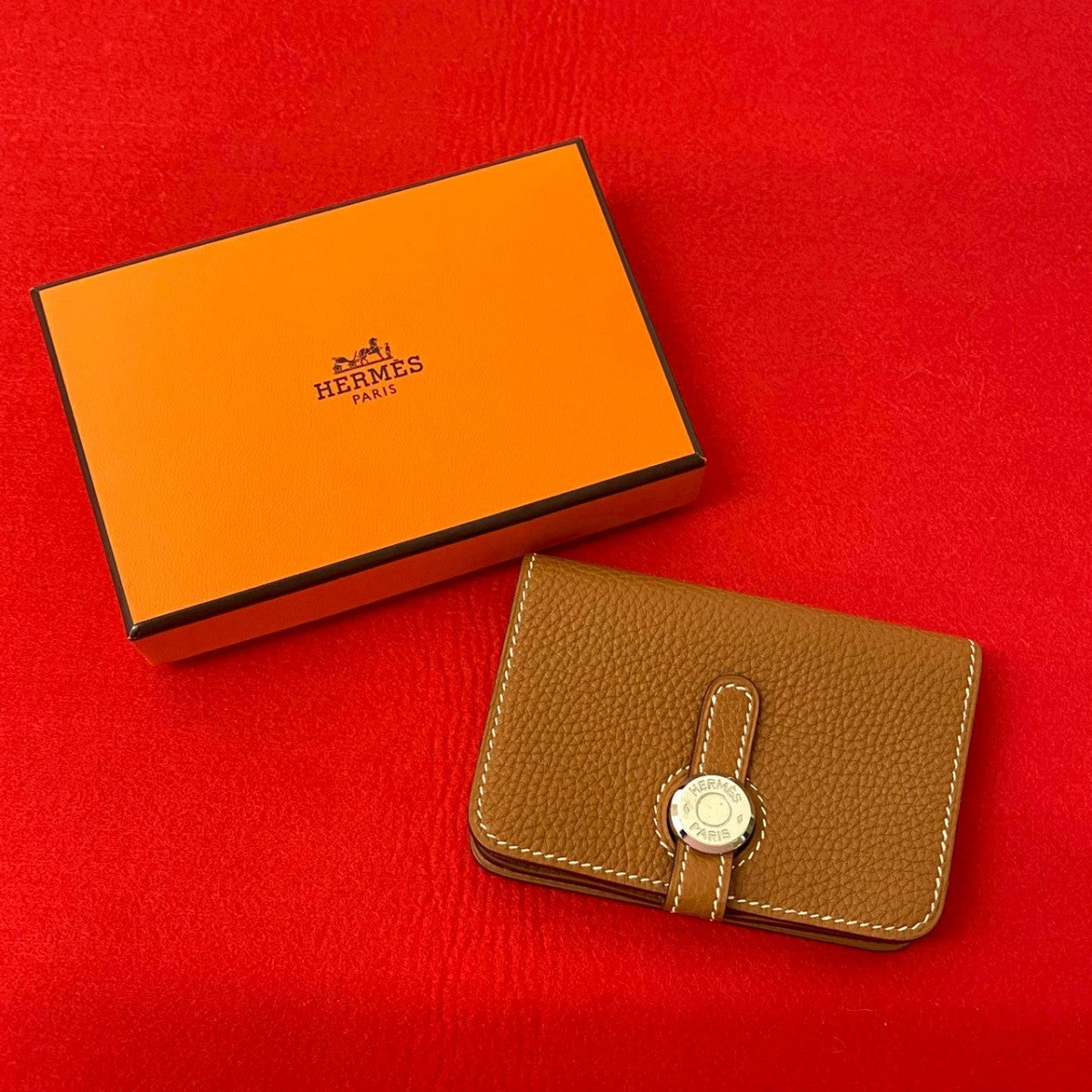 HERMES Coin case Taurillon Clemence Brown Dogon