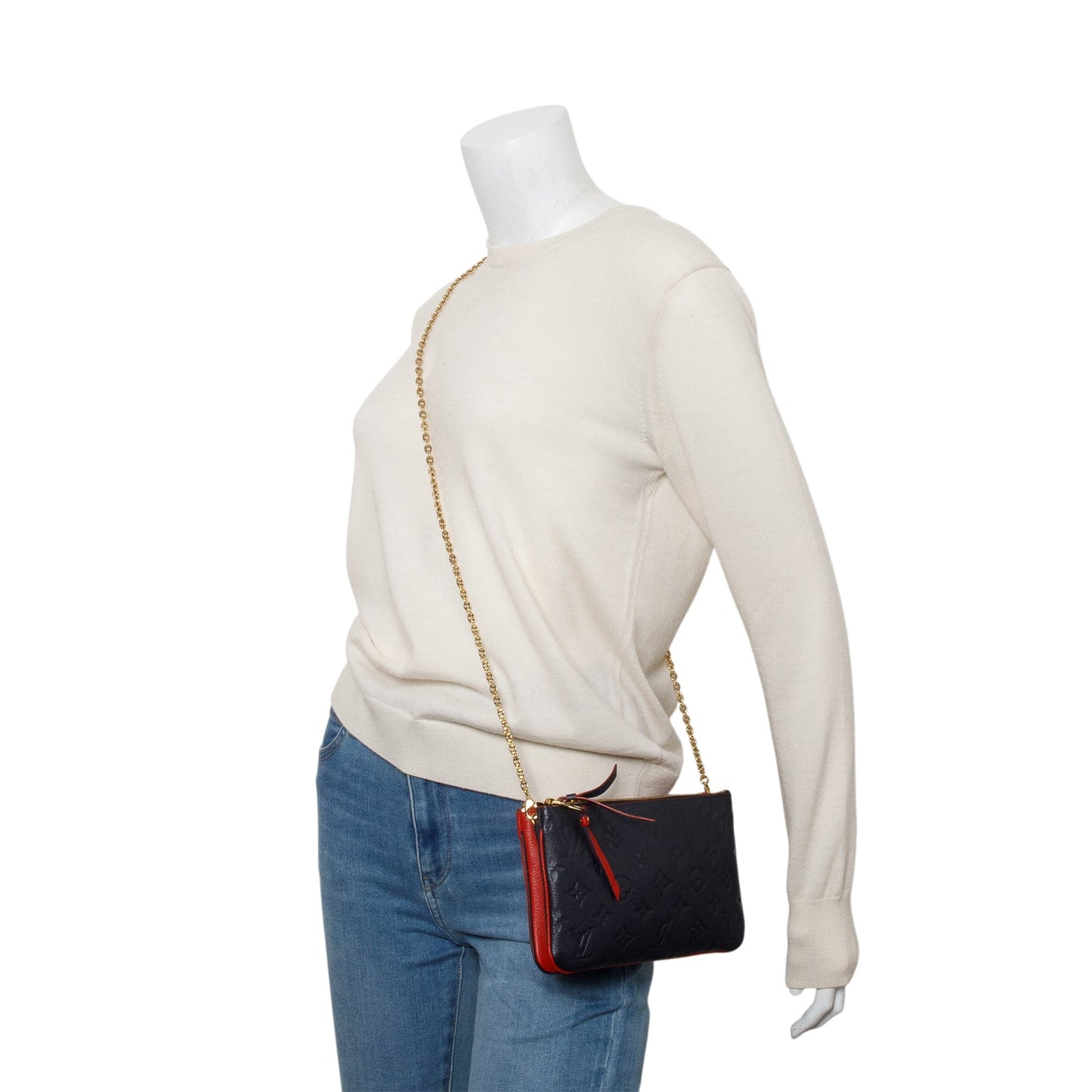 Louis Vuitton Navy/Red Empreinte Leather Double Zip Pochette