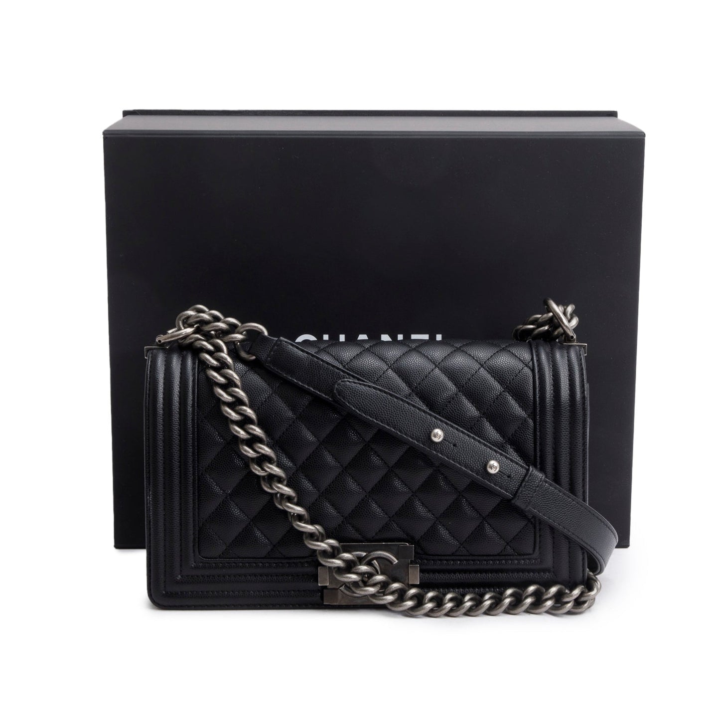 Chanel 2025 Black Caviar Quilted Medium Boy Bag