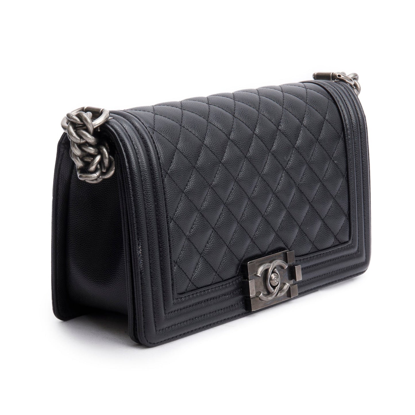 Chanel 2025 Black Caviar Quilted Medium Boy Bag
