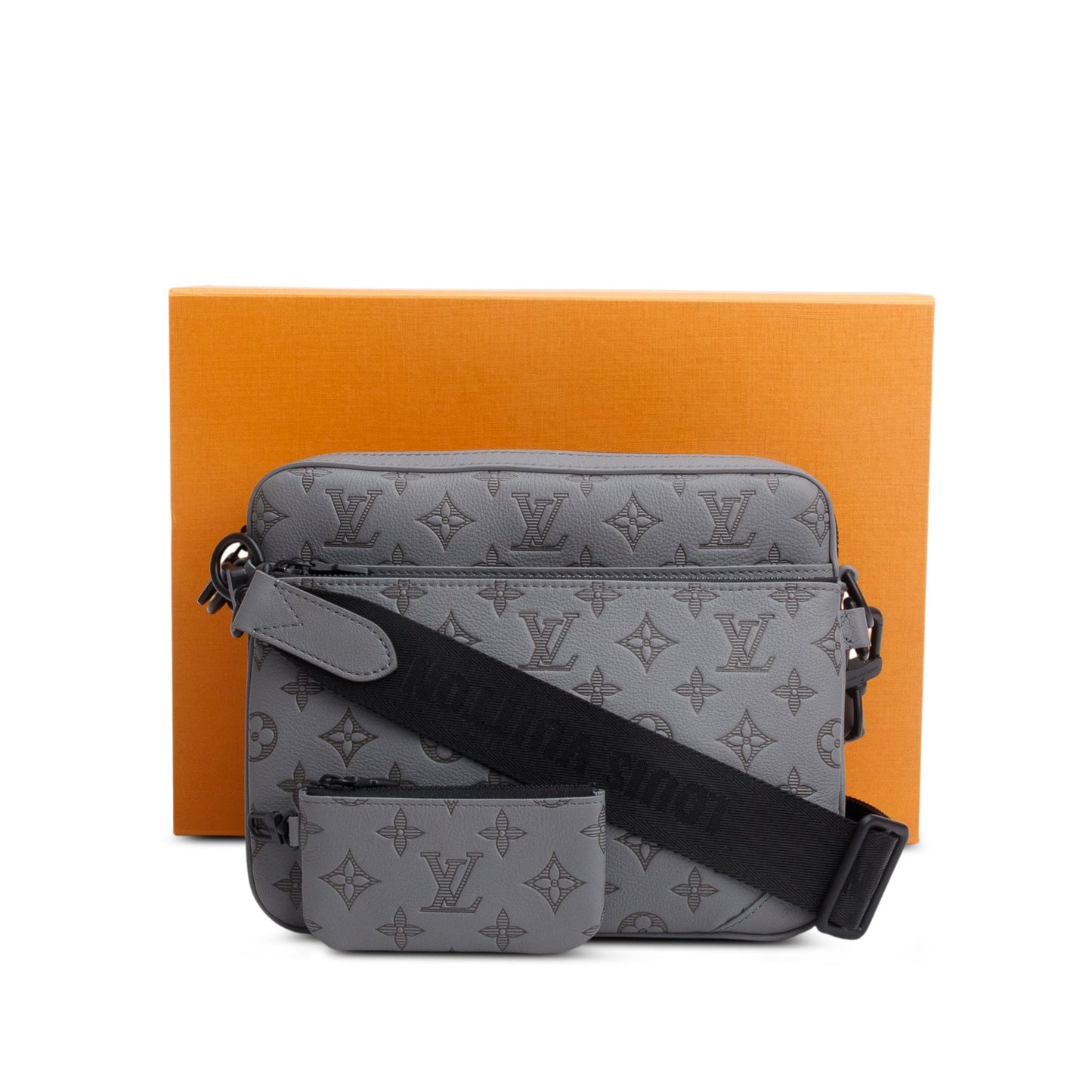 Louis Vuitton Grey Monogram Shadow Embossed Calfskin Leather Trio Messenger Bag