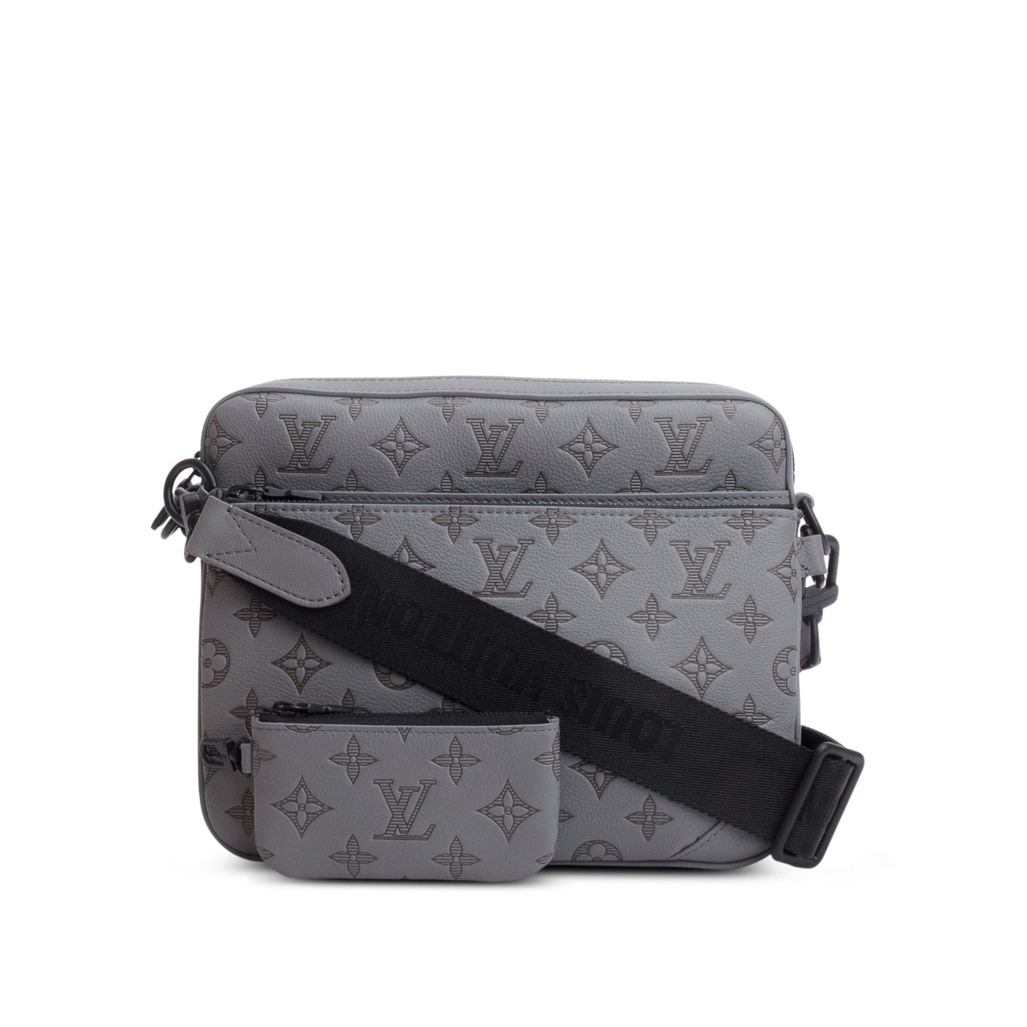 Louis Vuitton Grey Monogram Shadow Embossed Calfskin Leather Trio Messenger Bag