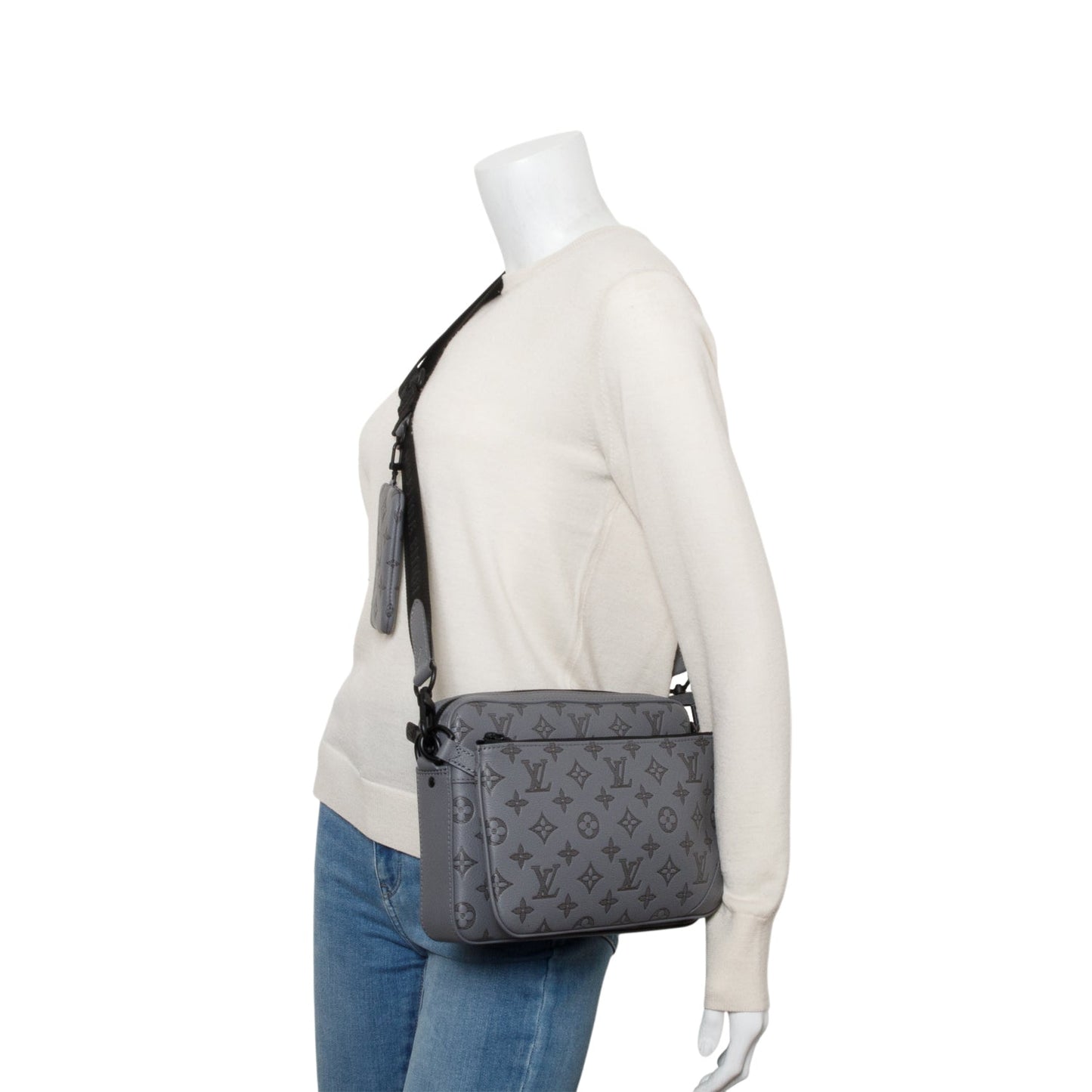 Louis Vuitton Grey Monogram Shadow Embossed Calfskin Leather Trio Messenger Bag