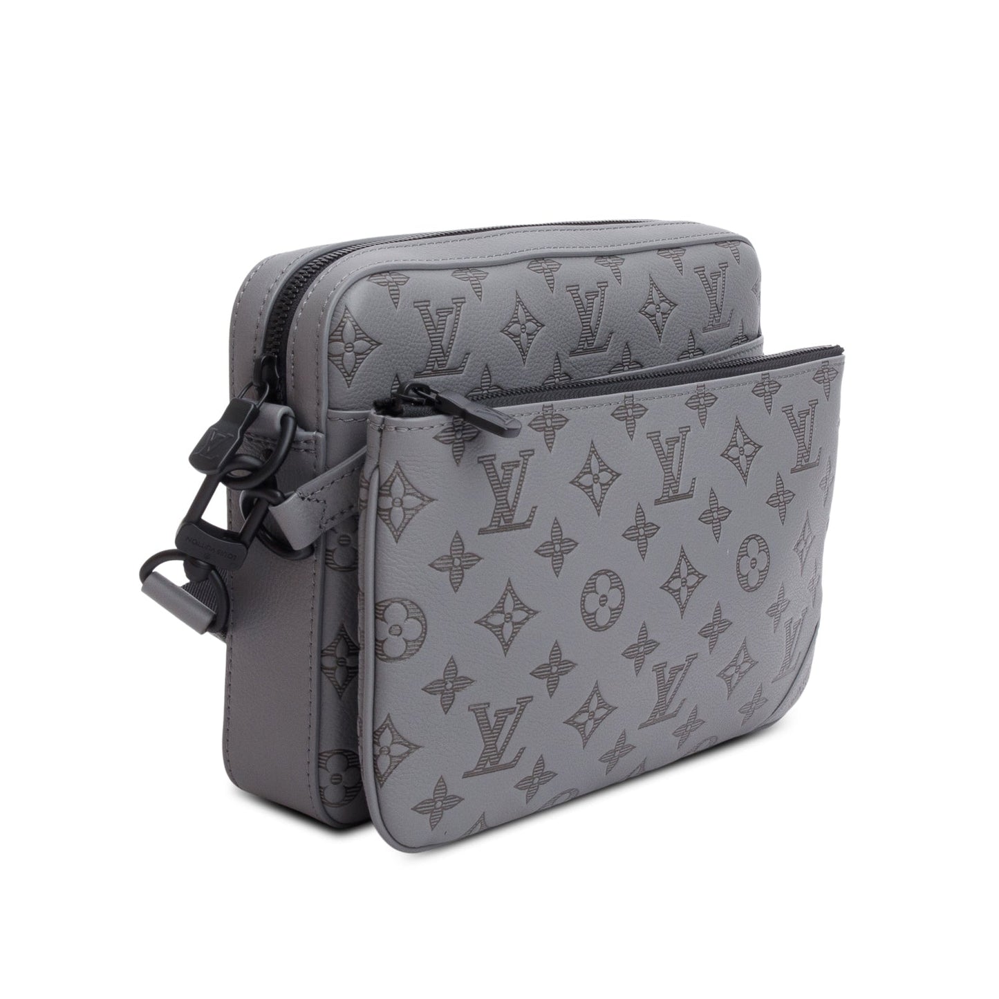 Louis Vuitton Grey Monogram Shadow Embossed Calfskin Leather Trio Messenger Bag