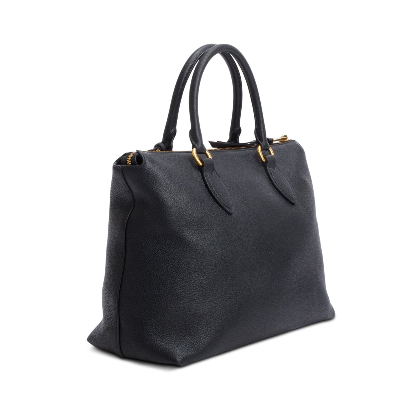 Prada Black Vitello Daino Small Zip Tote