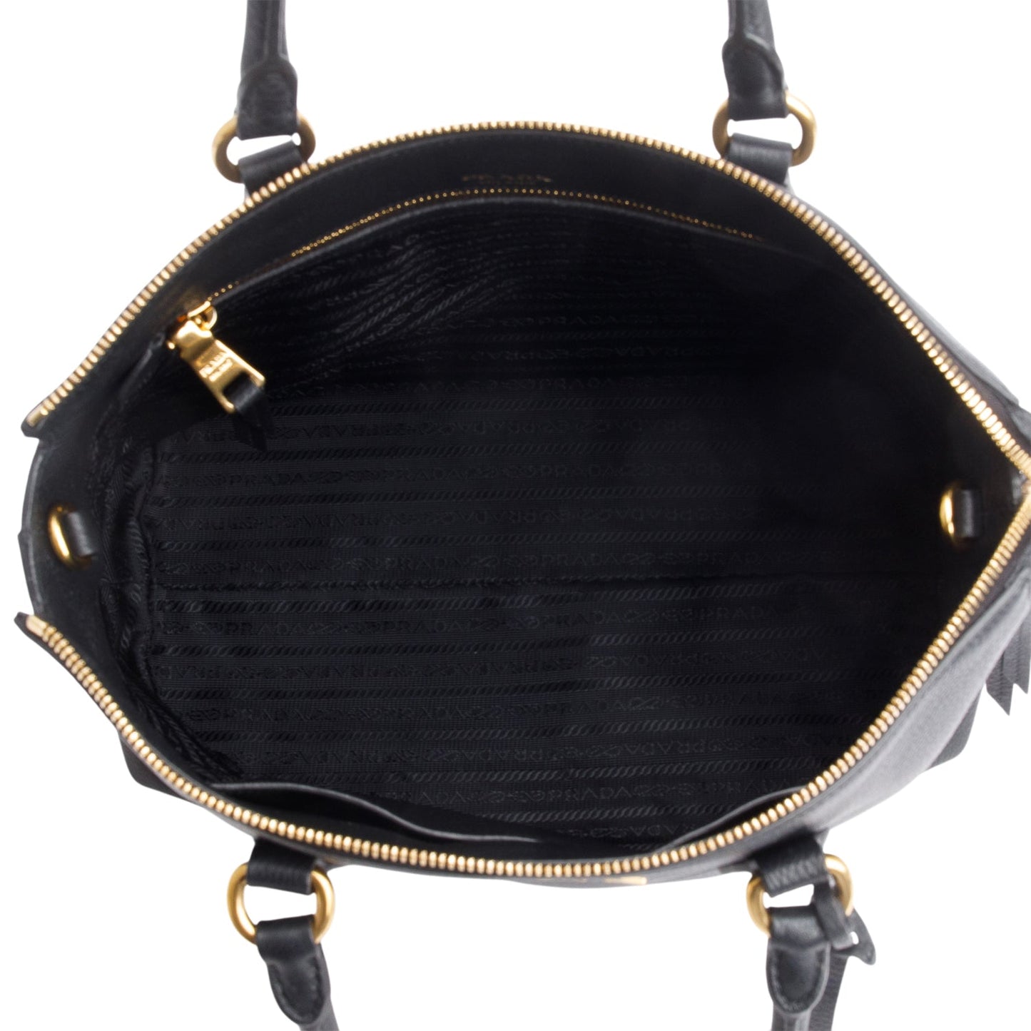 Prada Black Vitello Daino Small Zip Tote