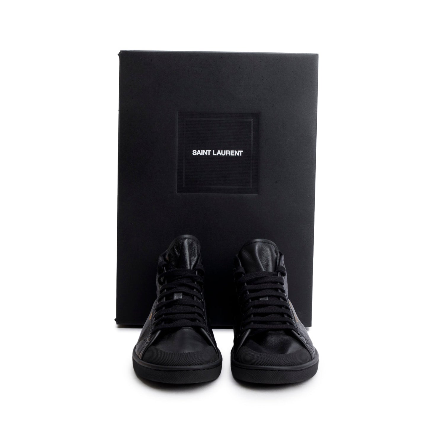 Saint Laurent Black Lambskin Leather Court Classic Hight Top Sneakers, Men's Size 42