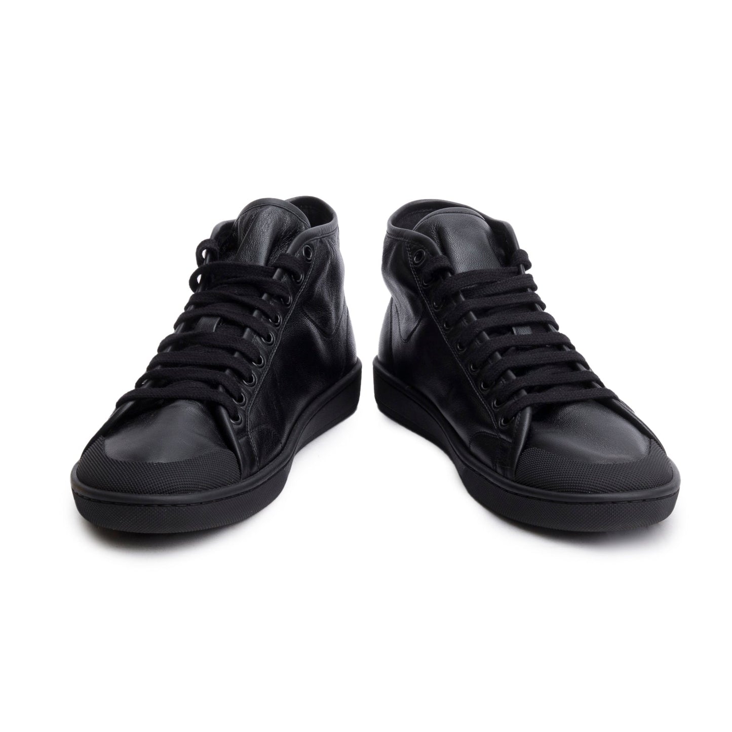 Saint Laurent Black Lambskin Leather Court Classic Hight Top Sneakers, Men's Size 42