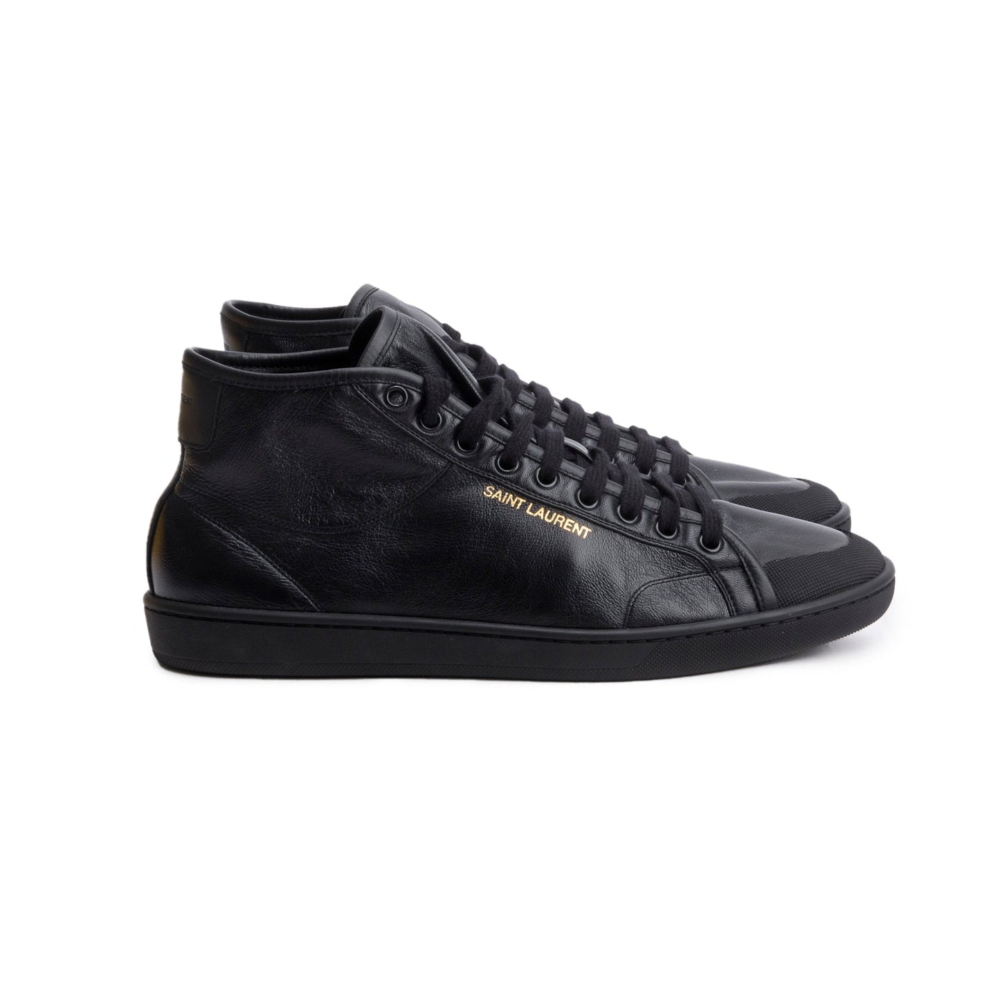 Saint Laurent Black Lambskin Leather Court Classic Hight Top Sneakers, Men's Size 42