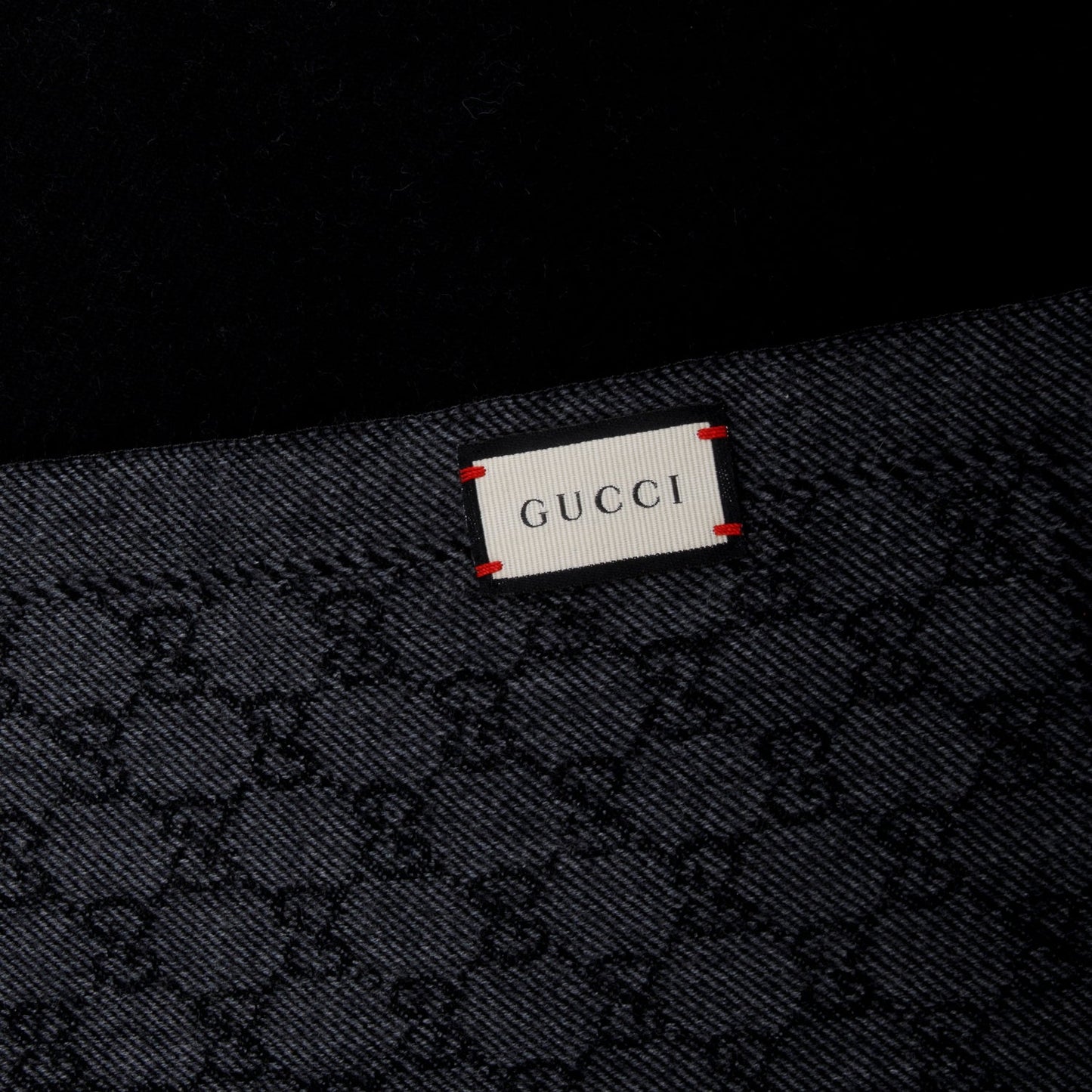 Gucci Grey Wool GG Jacquard Monogram Fringe Scarf