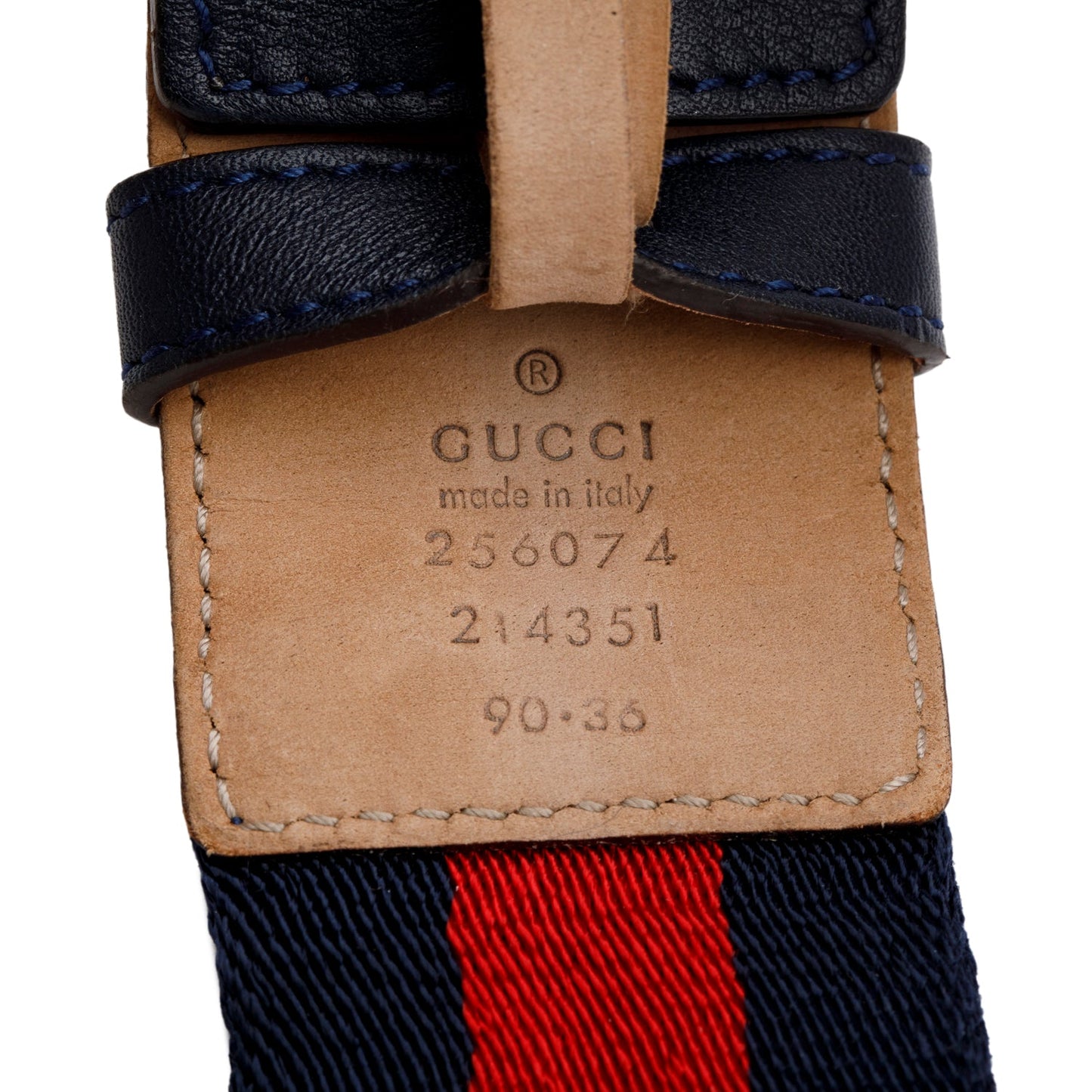 Gucci Navy/Red Canvas Web Accent Belt, 90 36