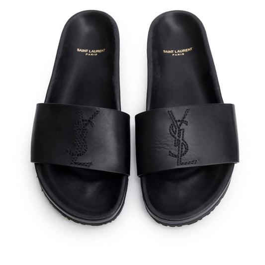 Saint Laurent Black Leather Jimmy Joan Slide Sandals, Size 39
