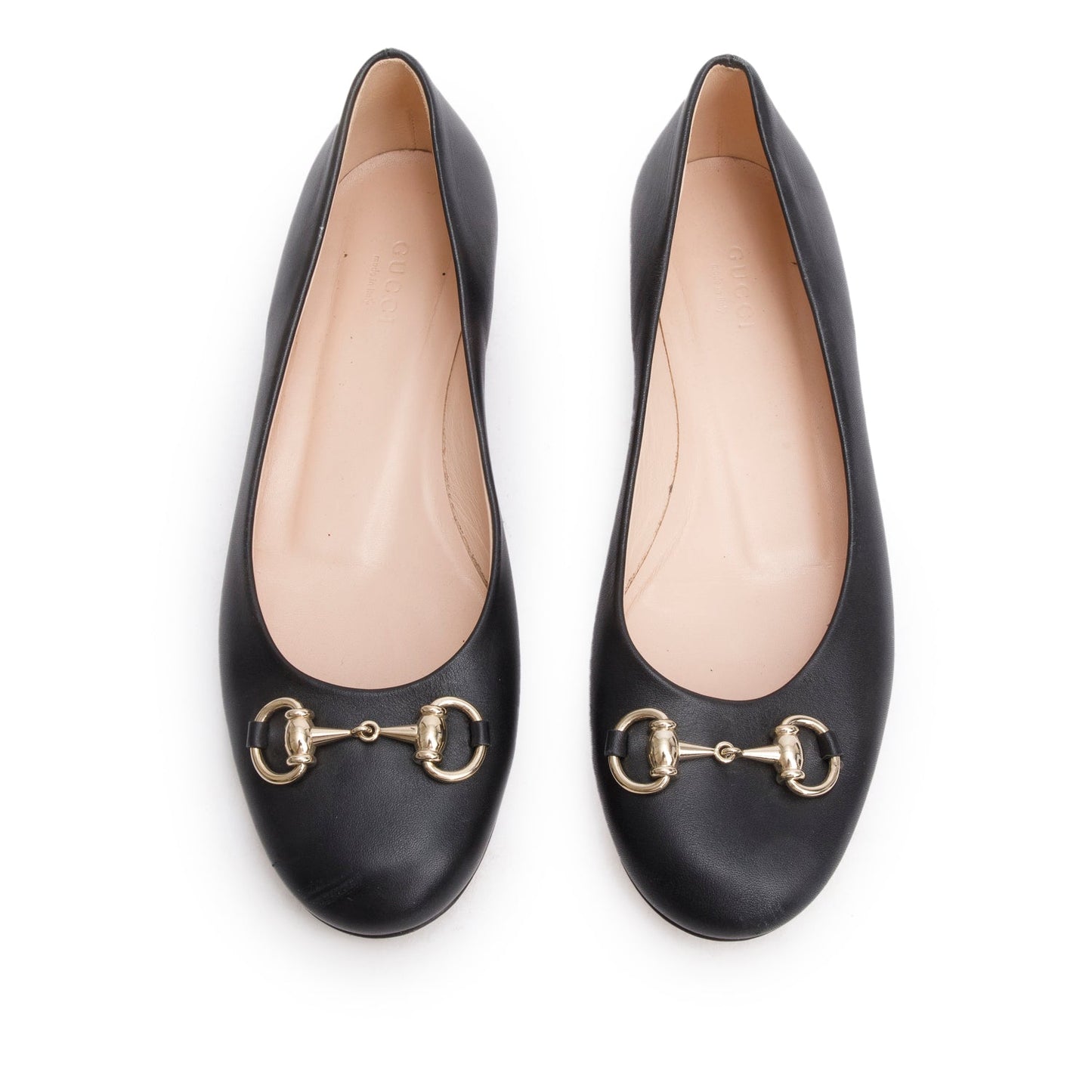 Gucci Black Leather Horsebit Accent Ballet Flats, Size 38
