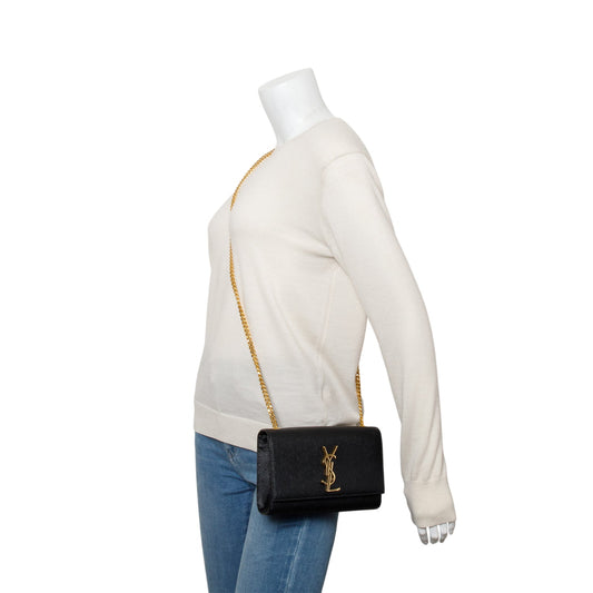Saint Laurent 2024 Black Grain De Poudre Small Kate Chain Bag