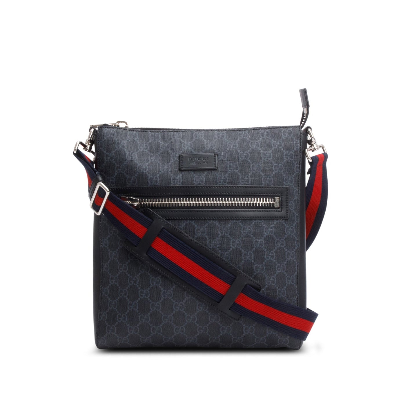 Gucci Black GG Supreme Canvas Calfskin Messenger Bag