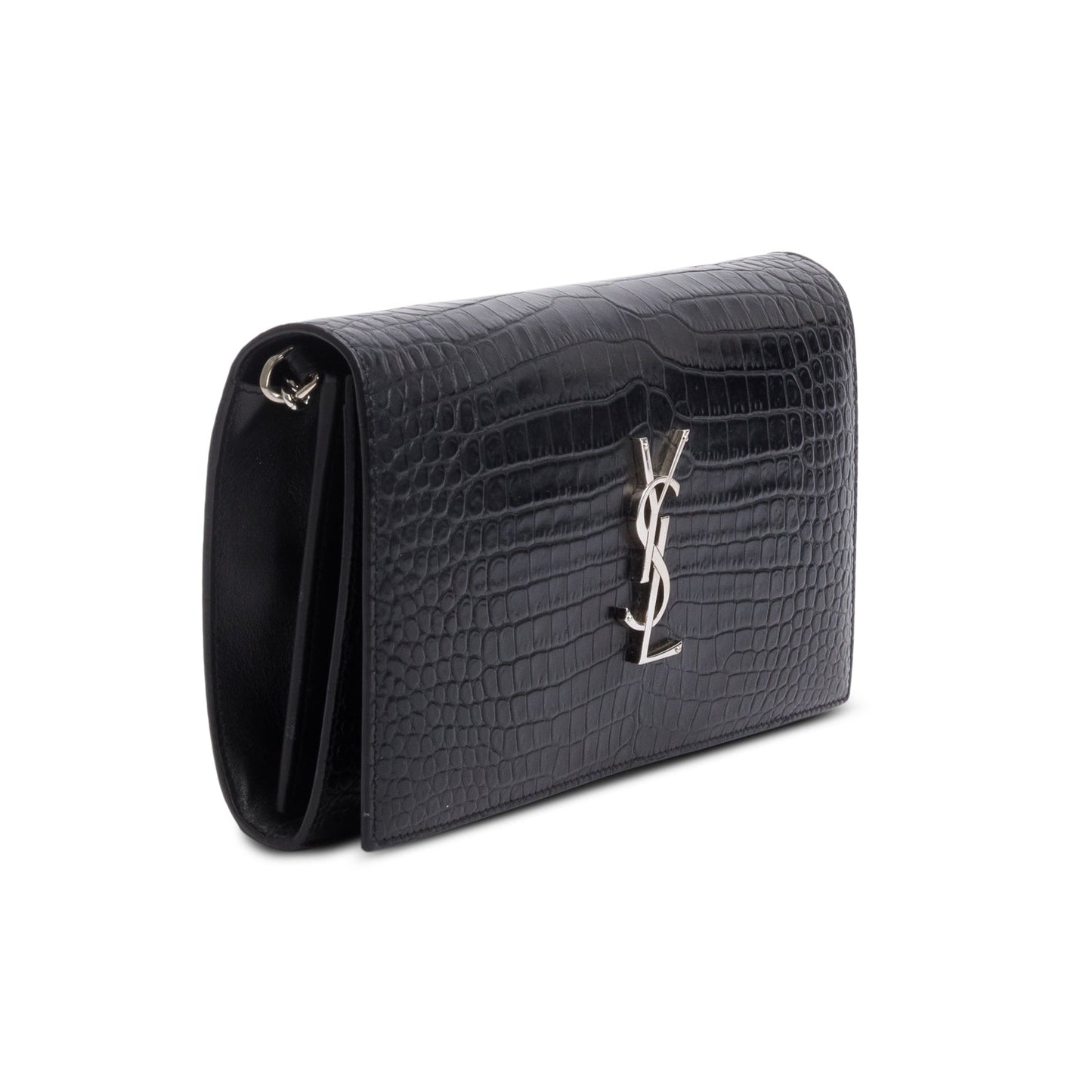 Saint Laurent Black Croc Embossed Classic Cassandre Chain Wallet