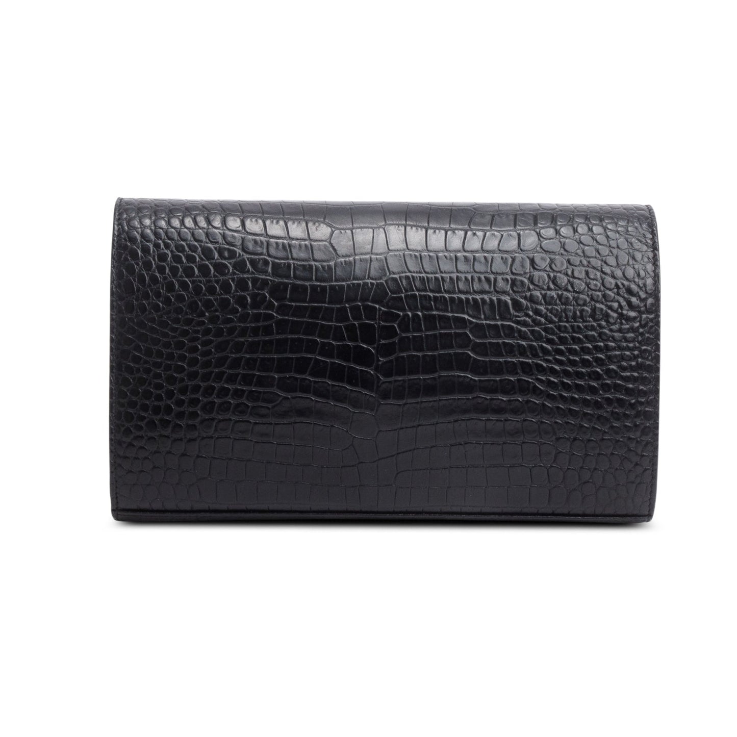 Saint Laurent Black Croc Embossed Classic Cassandre Chain Wallet
