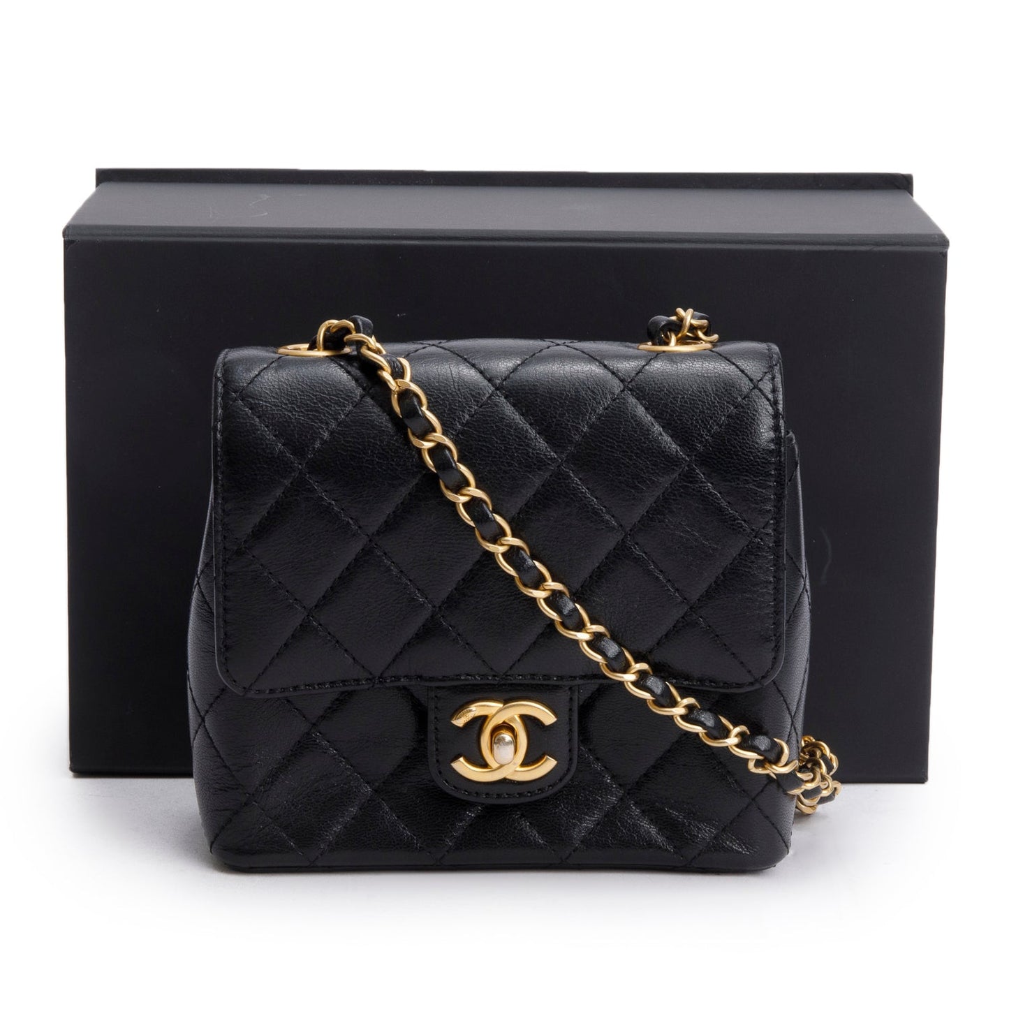 Chanel 2022 Black Goatskin Retro Classic Mini Square Flap Bag