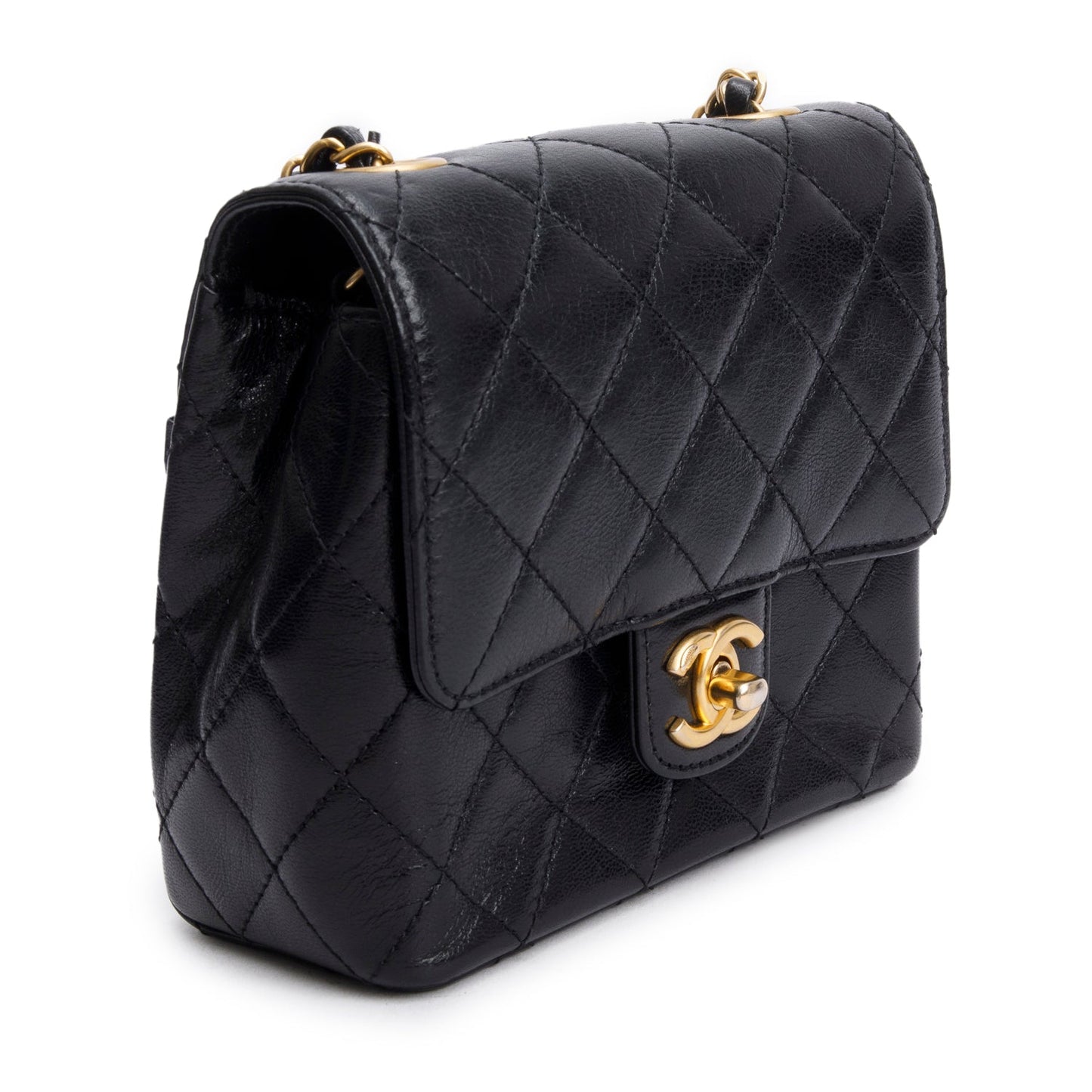 Chanel 2022 Black Goatskin Retro Classic Mini Square Flap Bag