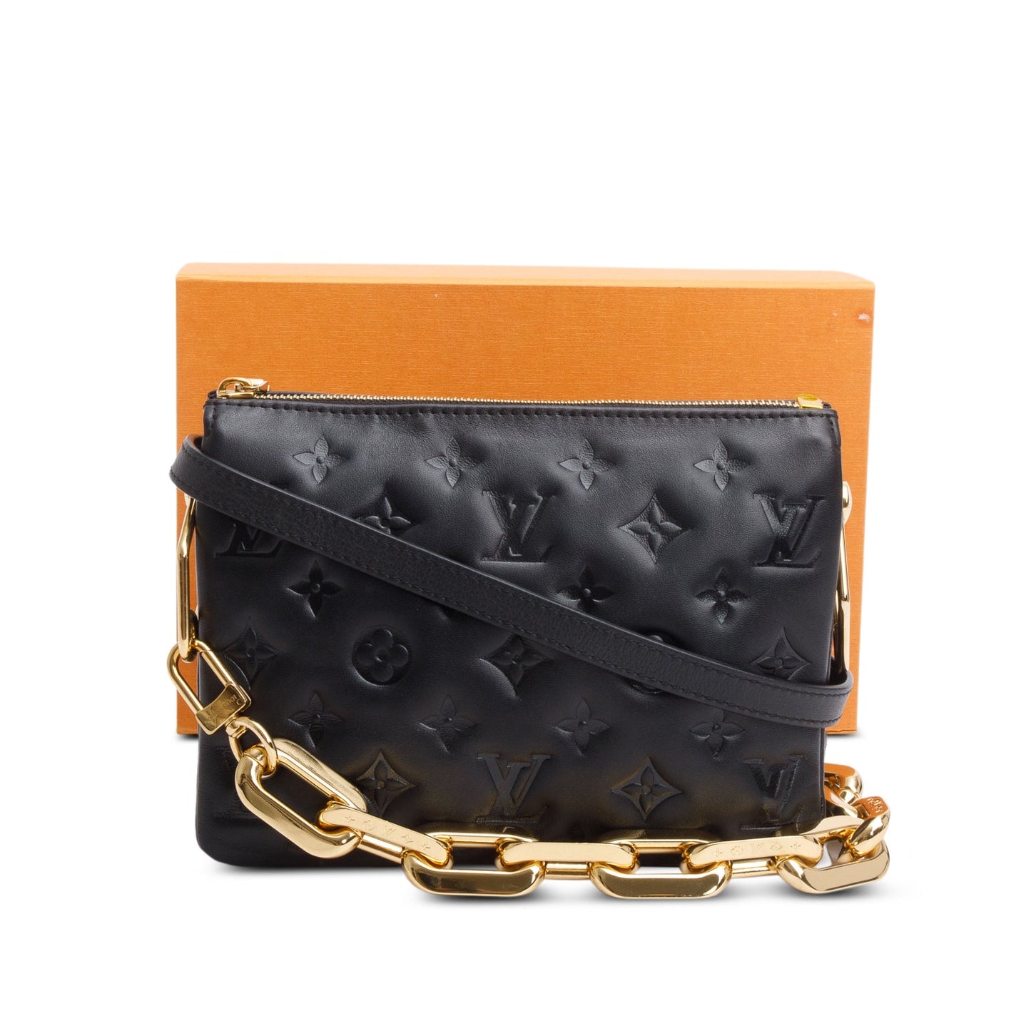 Louis Vuitton Black Lambskin Embossed Monogram Coussin BB