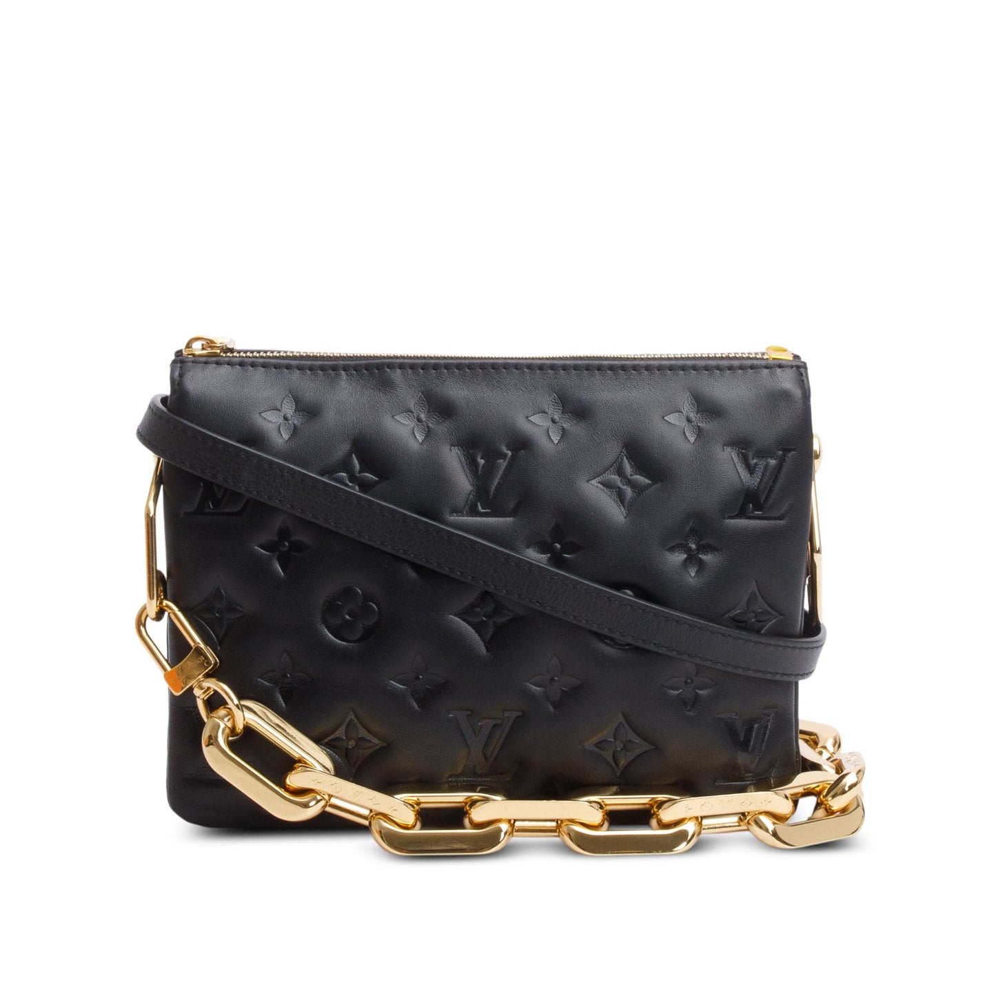 Louis Vuitton Black Lambskin Embossed Monogram Coussin BB