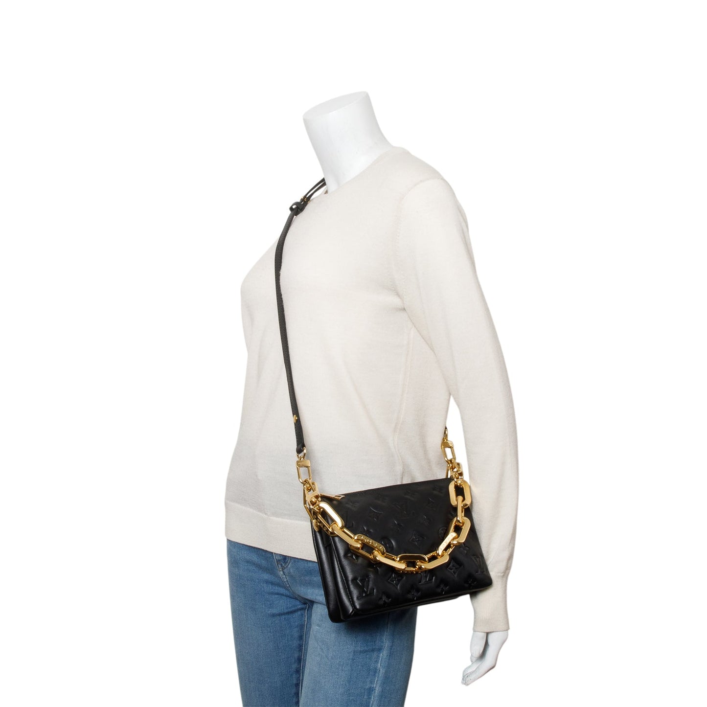 Louis Vuitton Black Lambskin Embossed Monogram Coussin BB