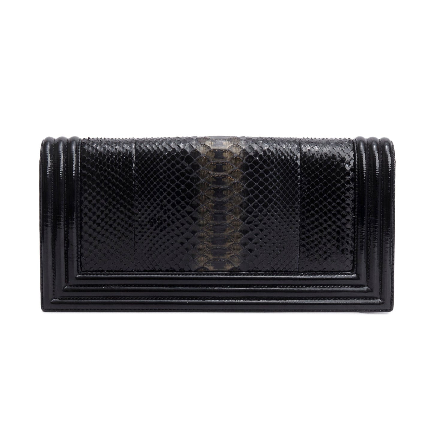 Chanel Black Python Patent Leather Boy Flap Clutch